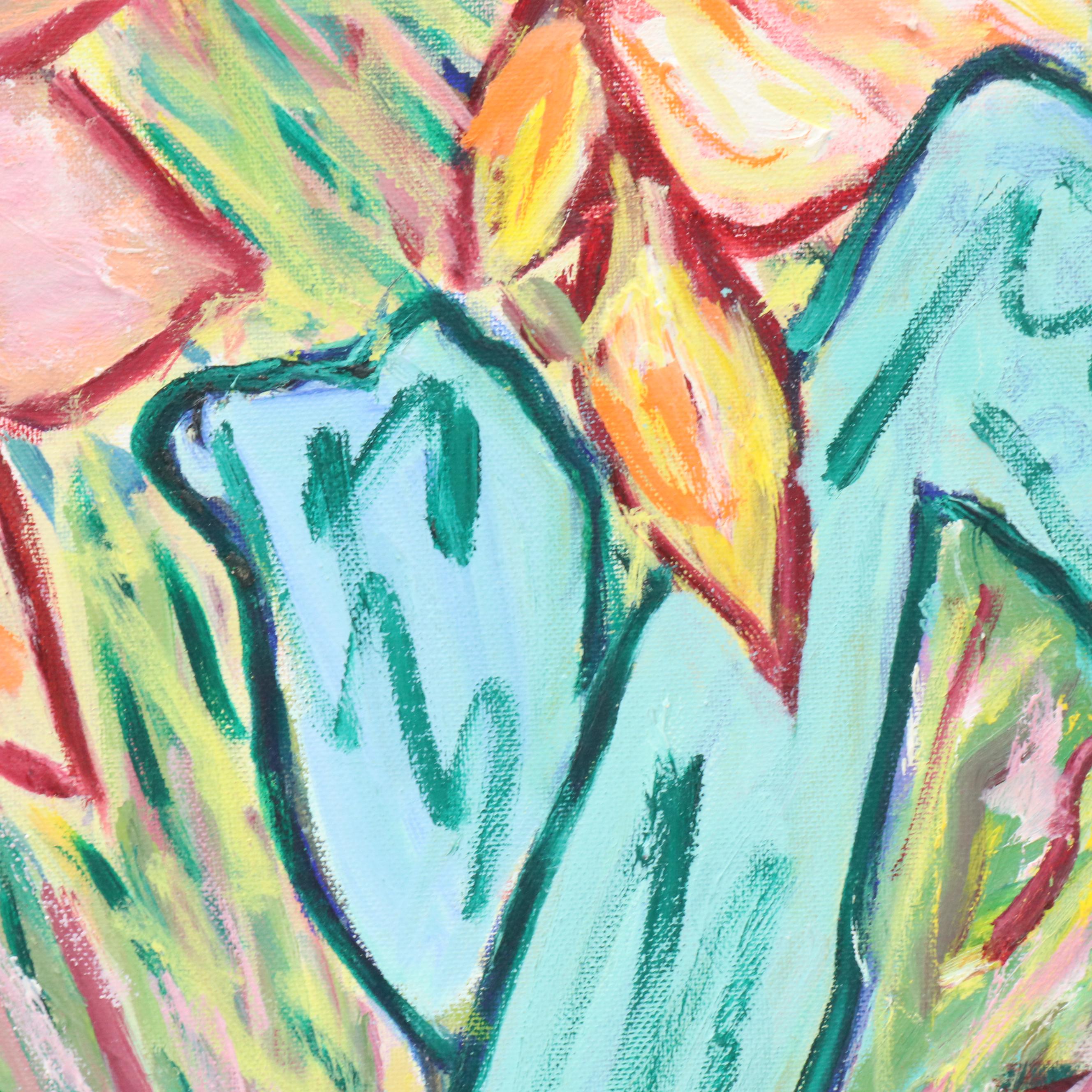 Janice Guttman Stylized Floral Acrylic Painting, 2003