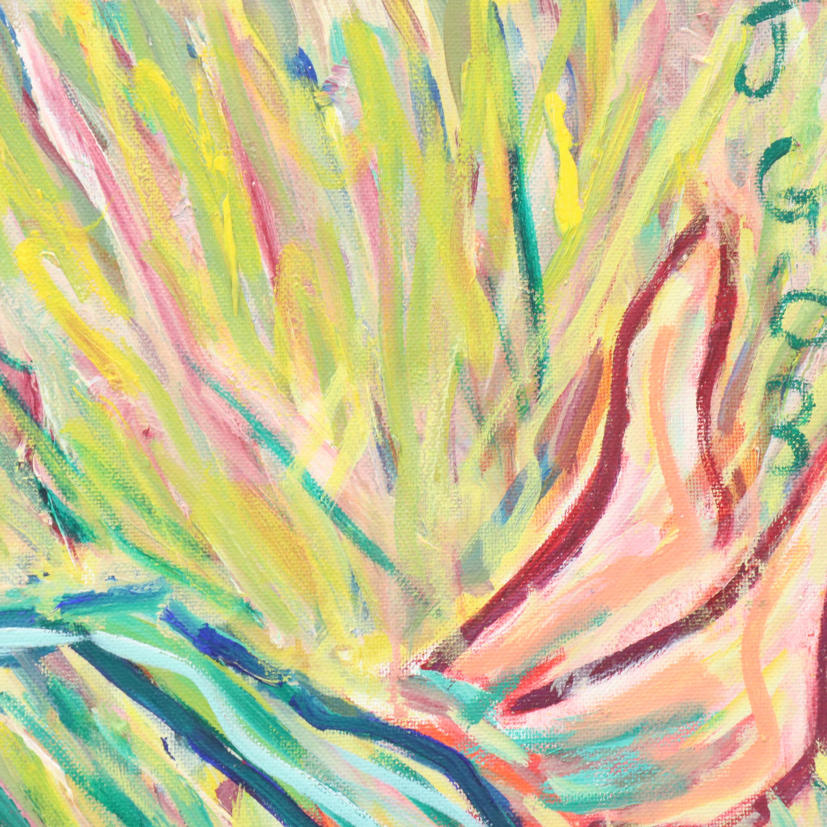 Janice Guttman Stylized Floral Acrylic Painting, 2003