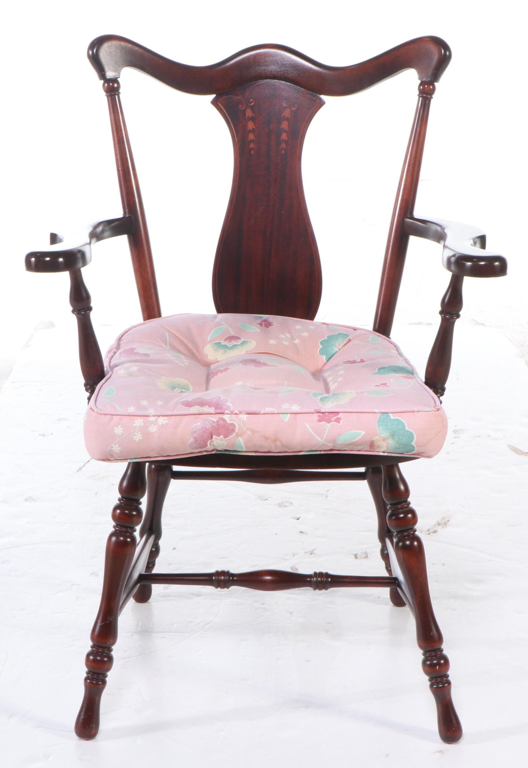 Mahogany Armchair Accented with Floral Inlay