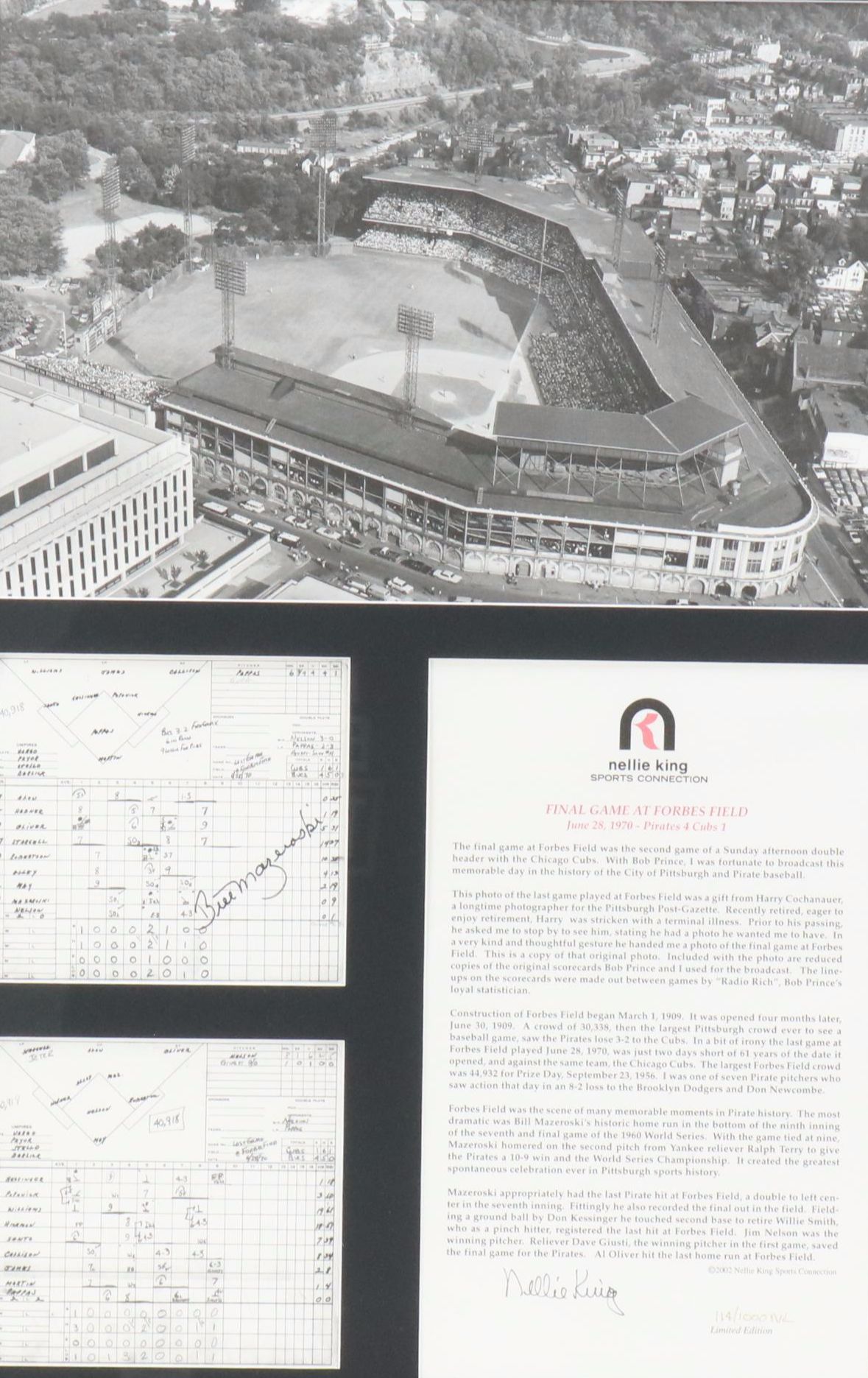 Nellie King Signed Offset Lithograph "Final Game at Forbes Field," 2002