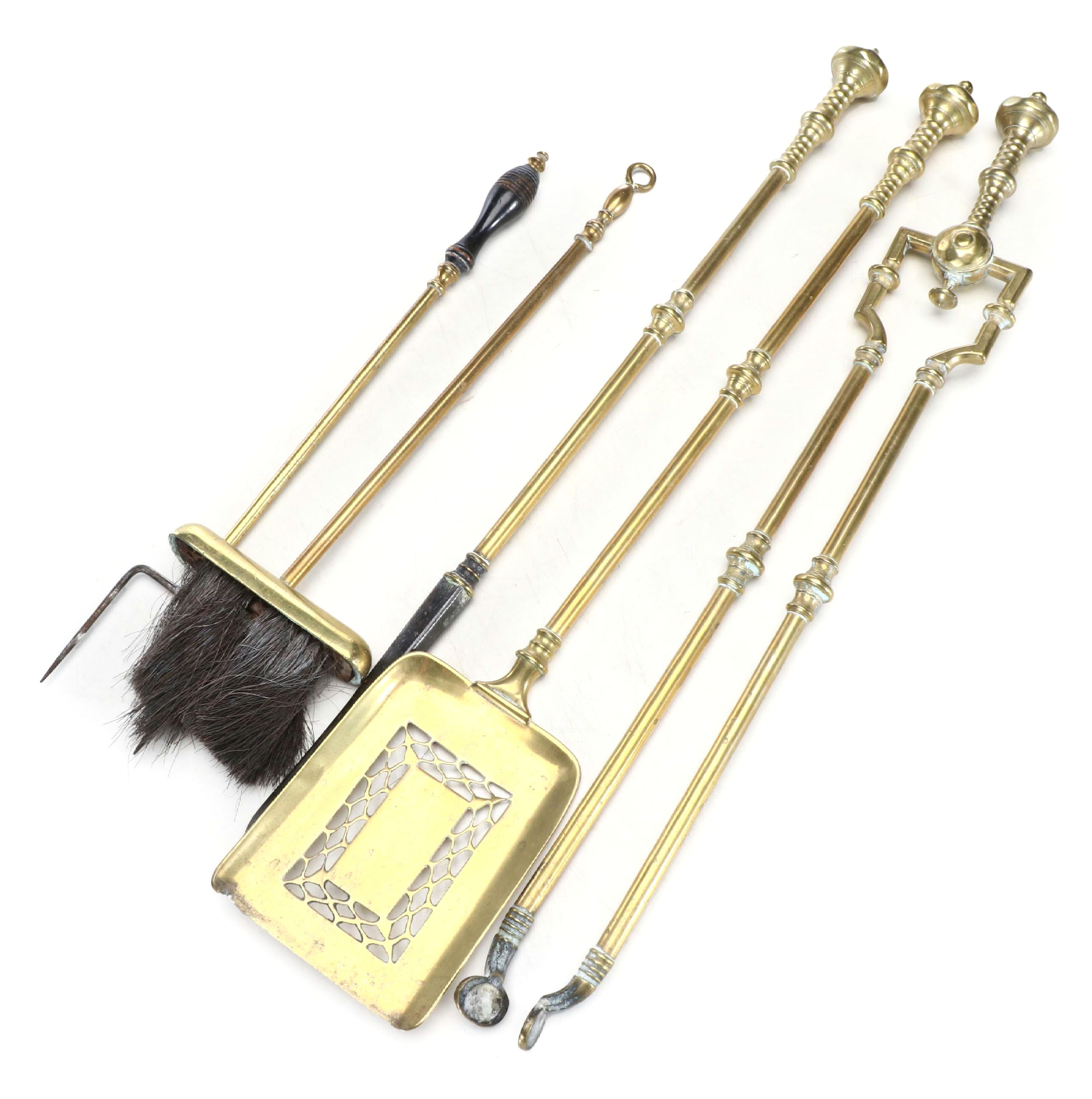 Victorian Style Brass Fireplace Tool Set