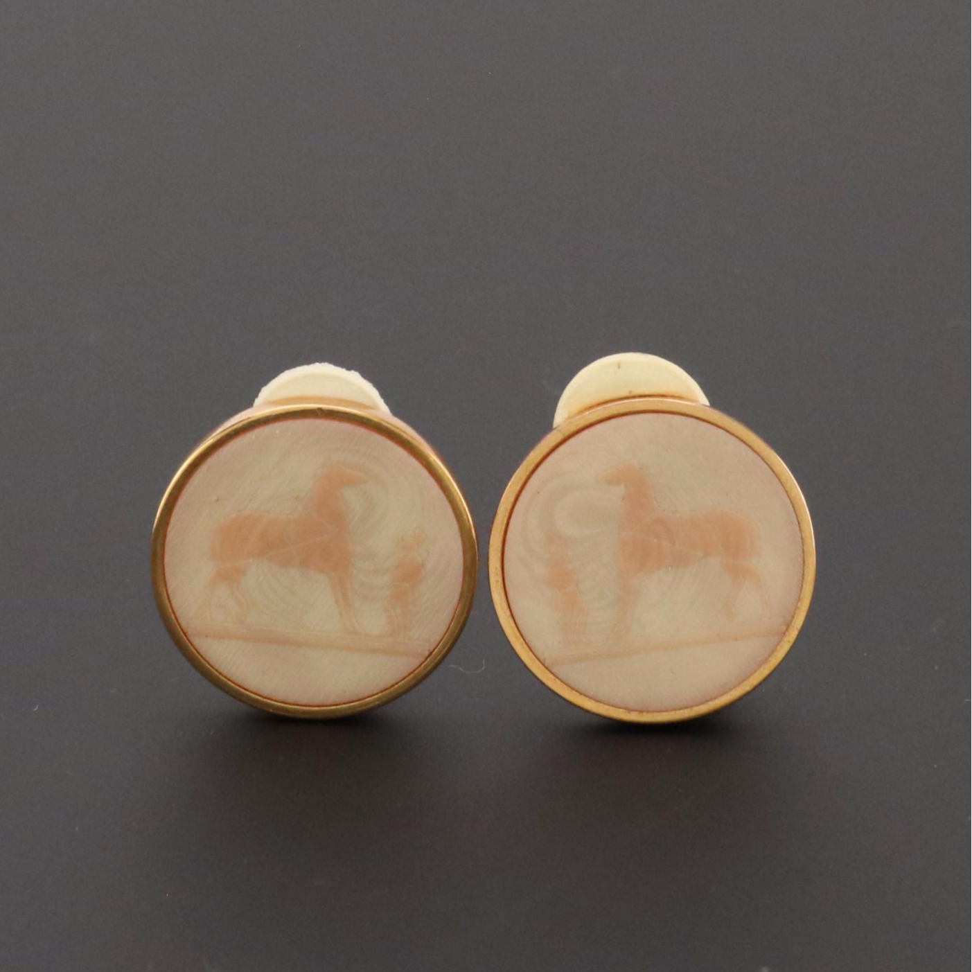 Hermès Corozo Nut Etched Figural Horse Clip Earrings