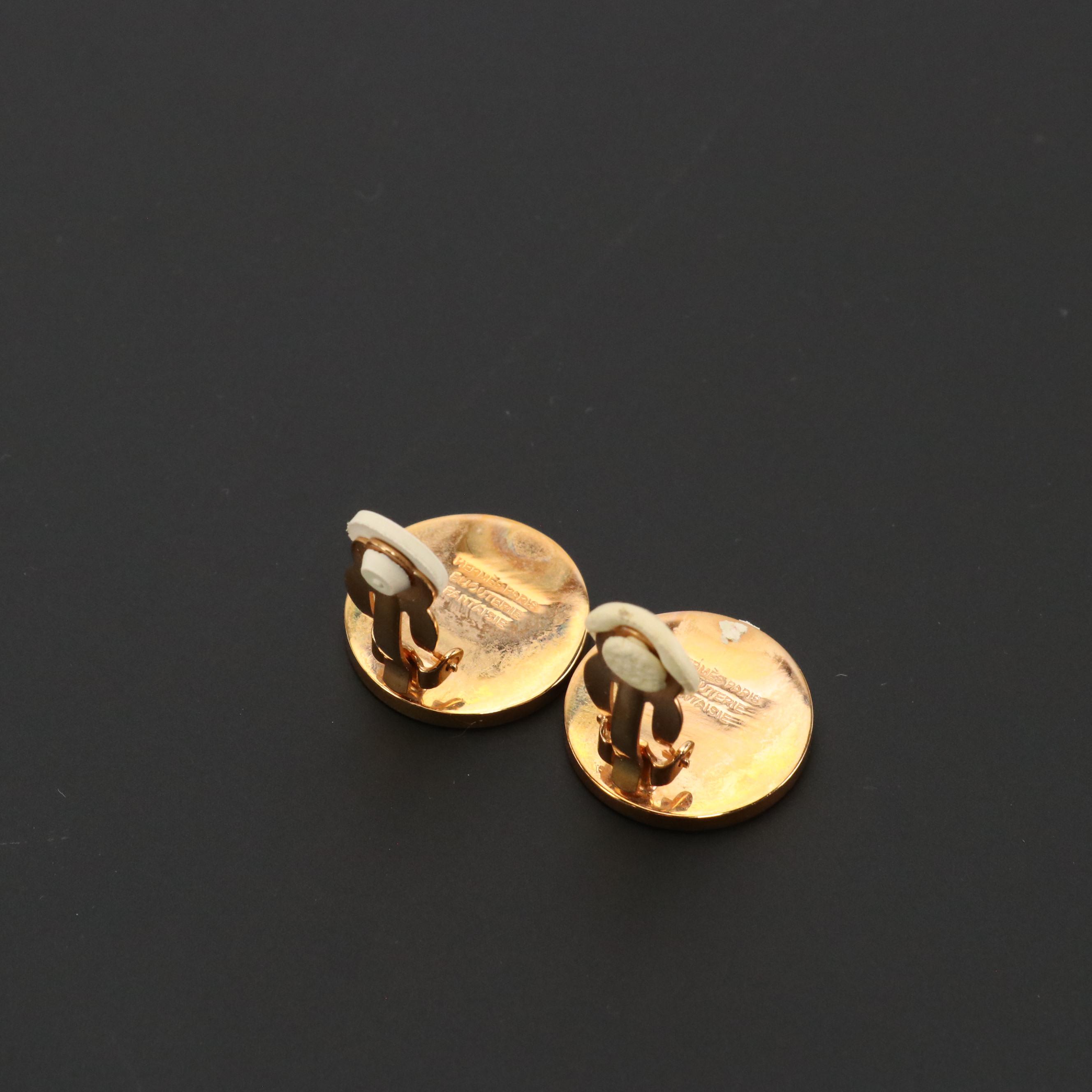 Hermès Corozo Nut Etched Figural Horse Clip Earrings