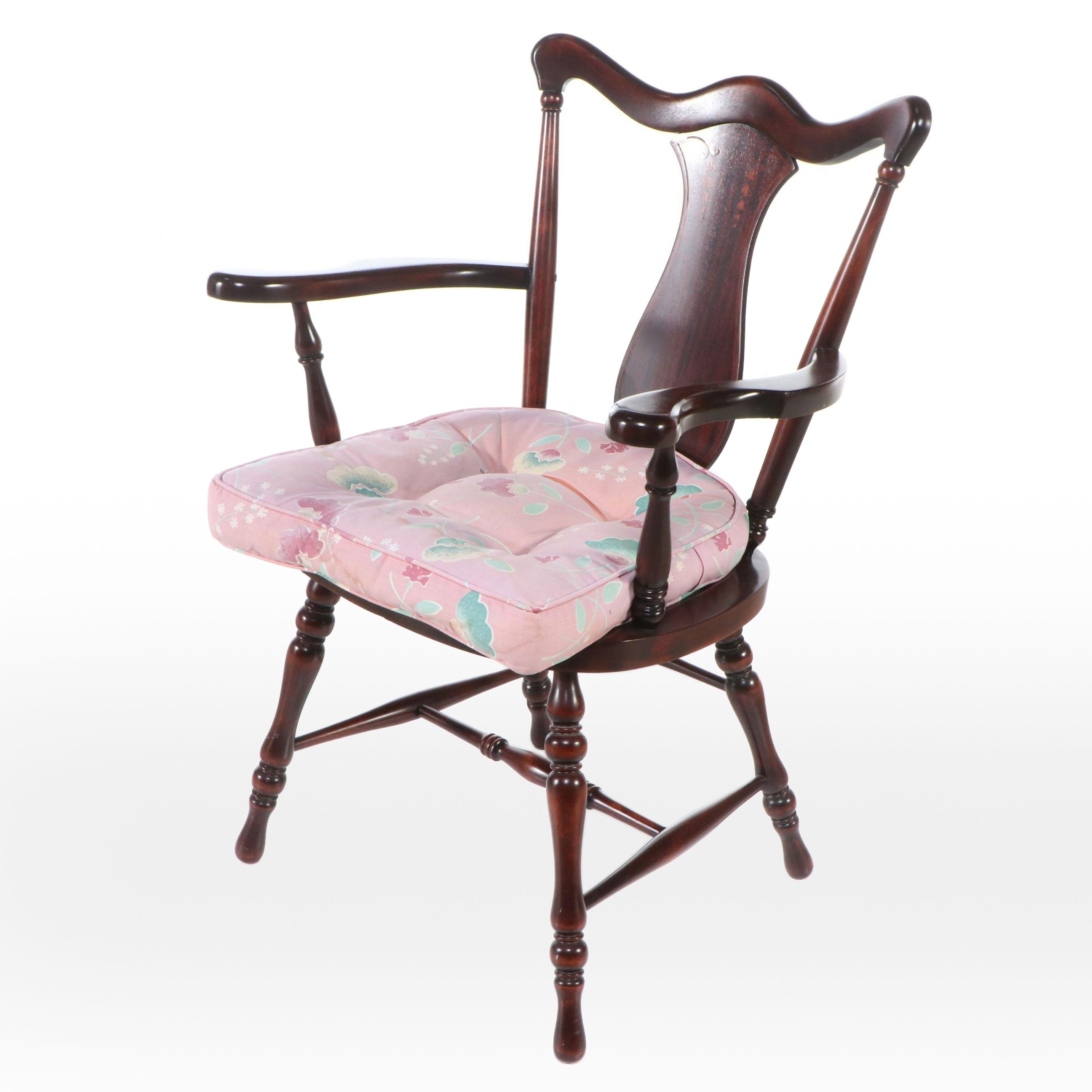 Mahogany Armchair Accented with Floral Inlay