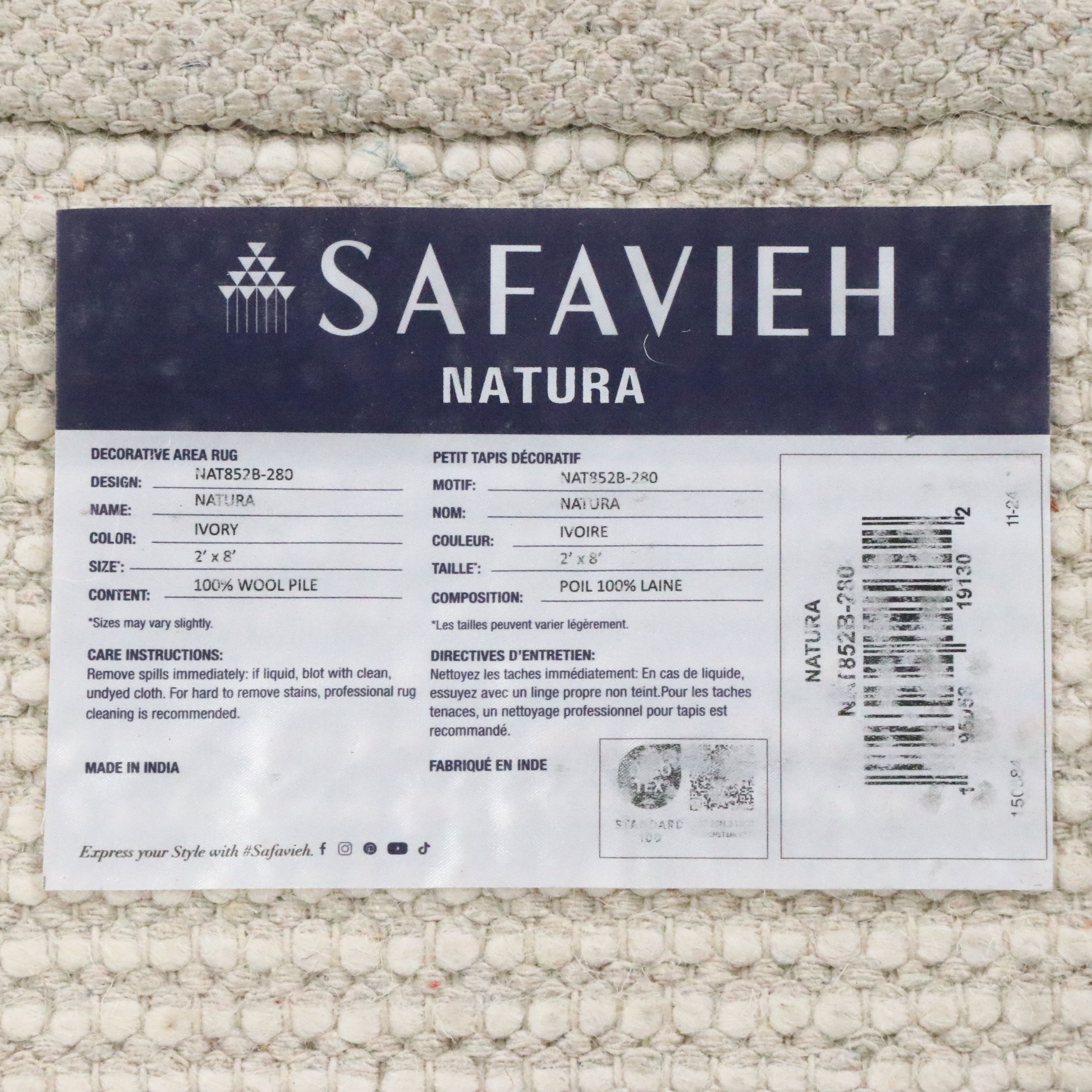 2' x 8'6 Hand-Knotted Safavieh "Natura" Carpet Runner