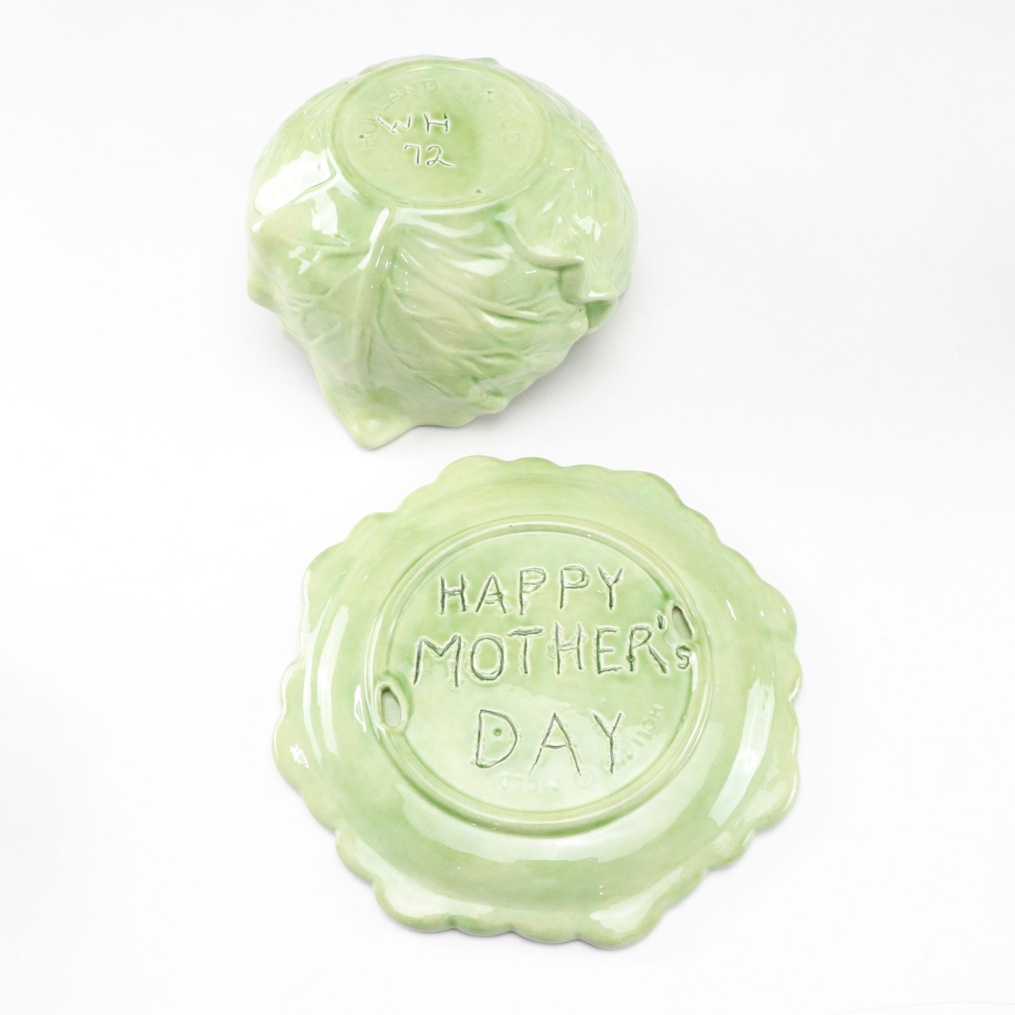 Holland Mold Ceramic "Lettuce" Covered Casserole with Soup Cups and Salad Bowls