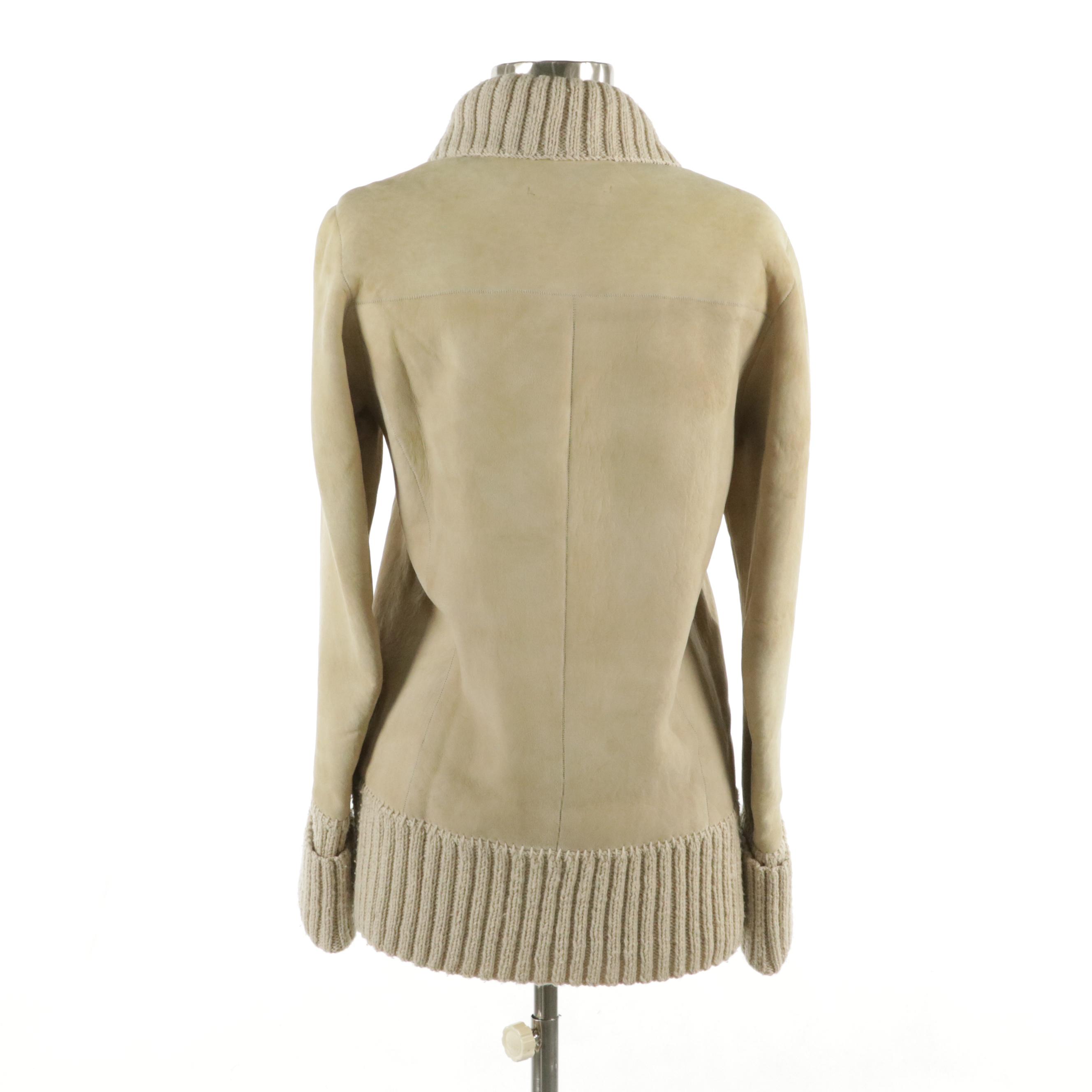 Nigel Preston & Knight Shearling Lambskin Coat with Chunky Knit Trimming