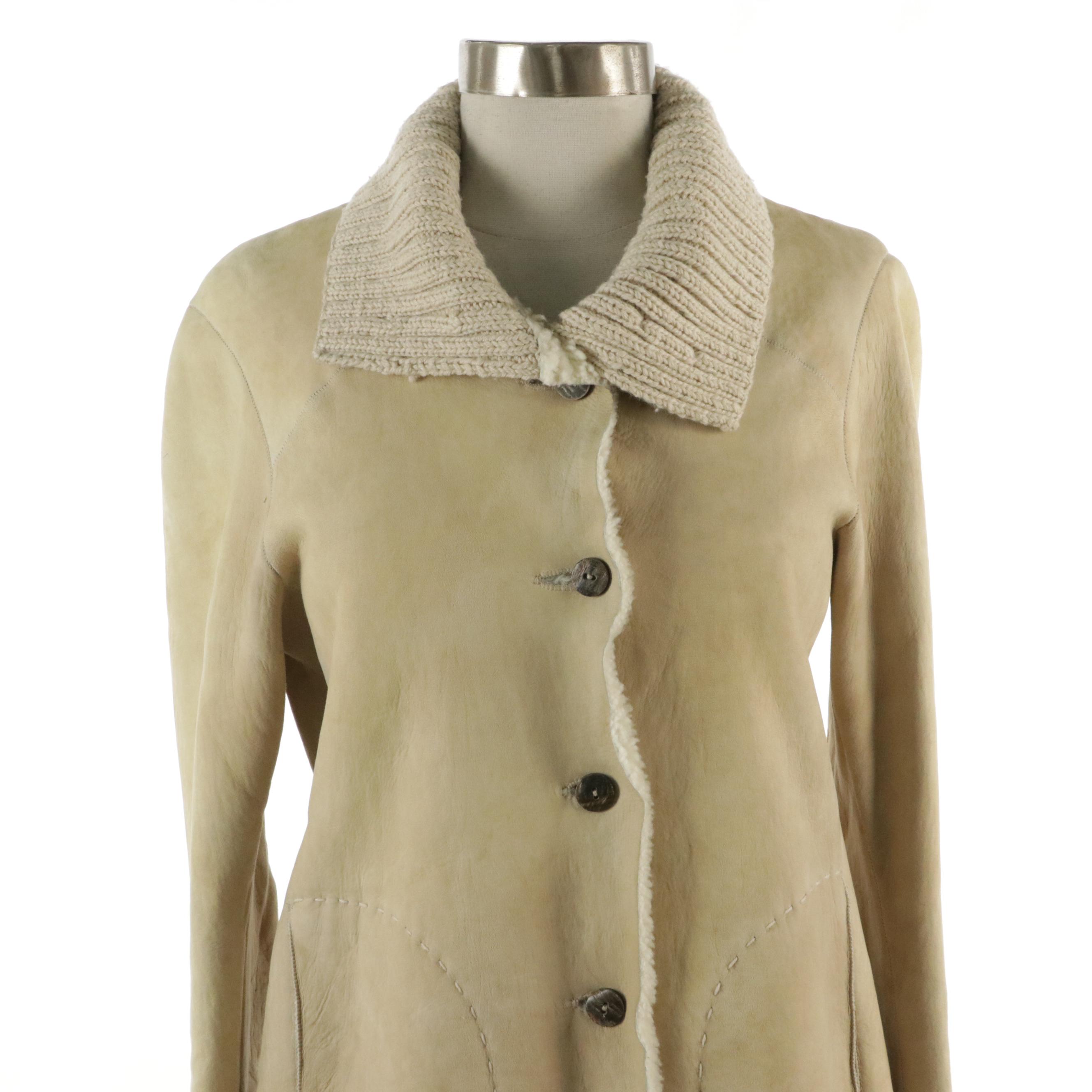 Nigel Preston & Knight Shearling Lambskin Coat with Chunky Knit Trimming