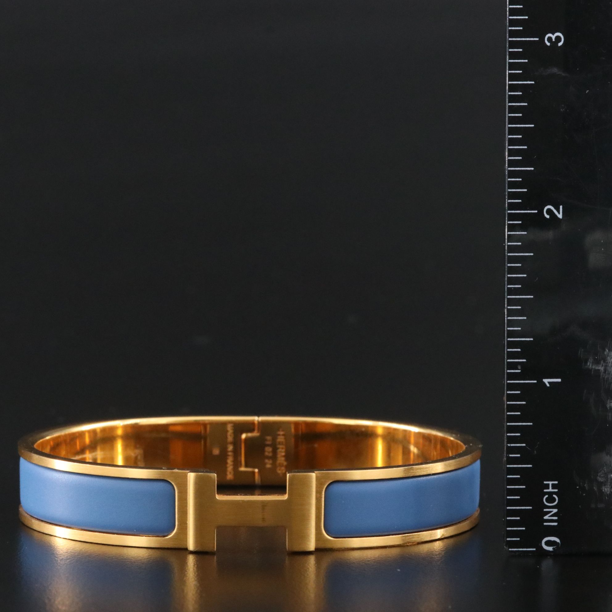 Hermès Clic H Matte Finish Blue Enamel Bracelet