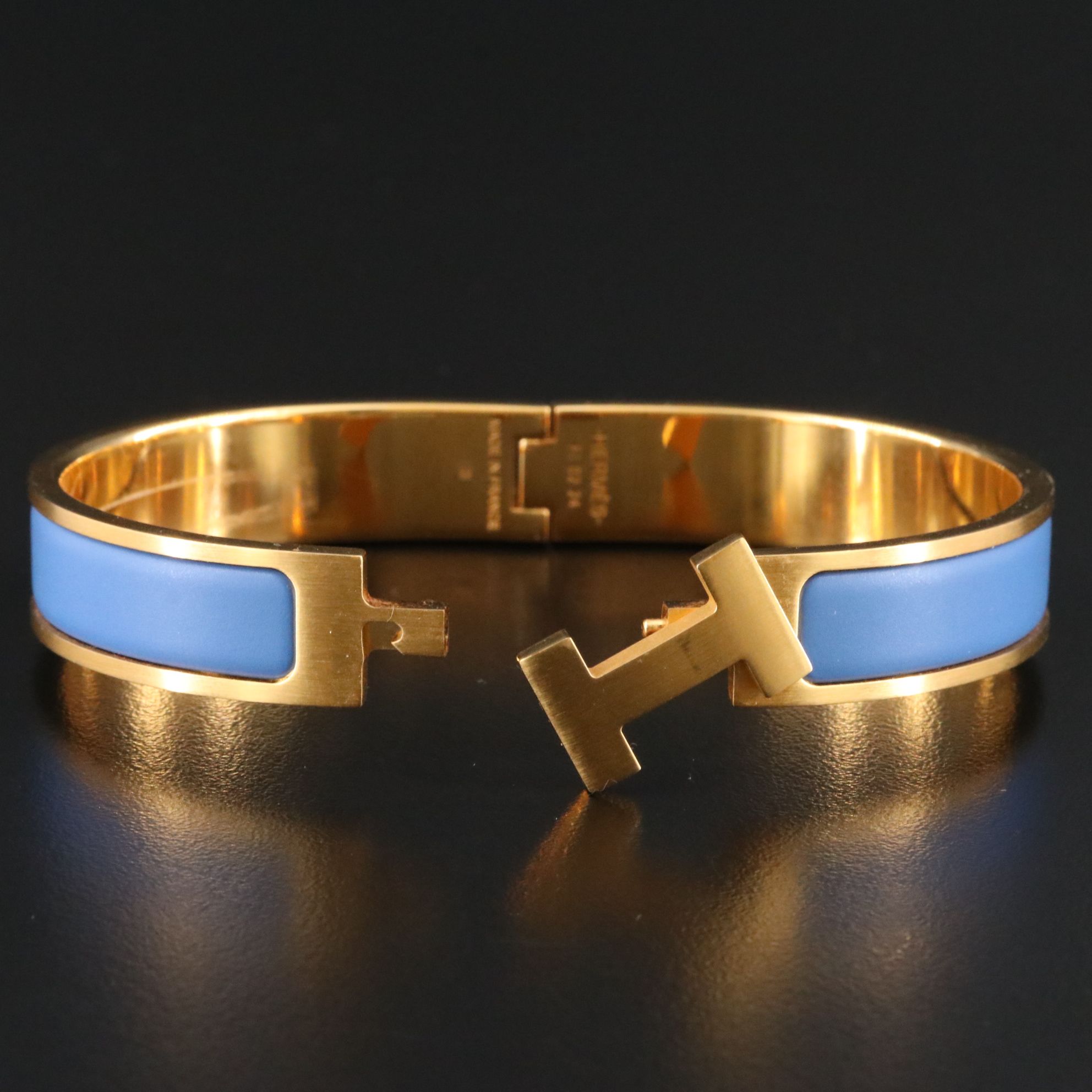 Hermès Clic H Matte Finish Blue Enamel Bracelet