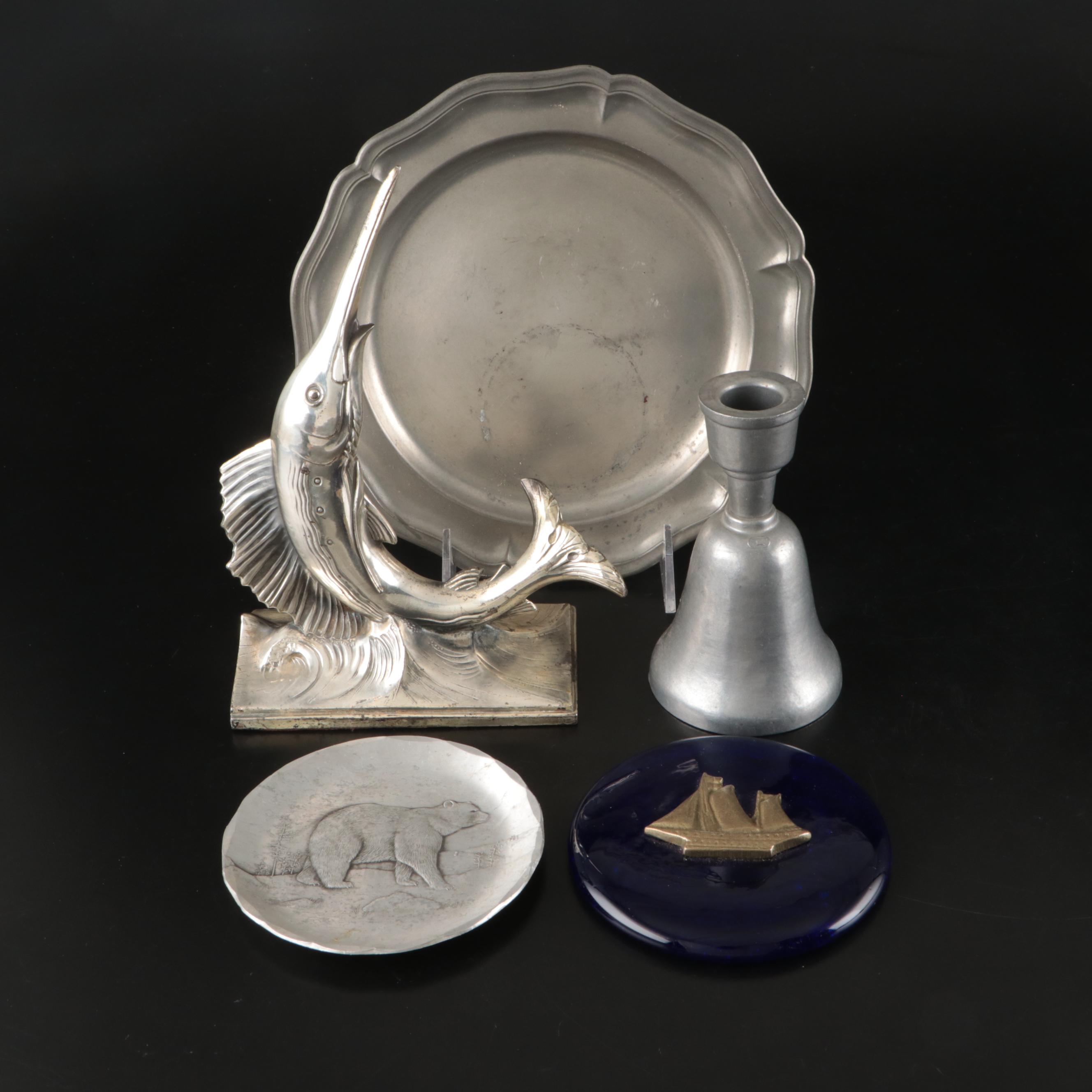 Wendell August Hammered Pewter Plate with More Metal Office Accessories