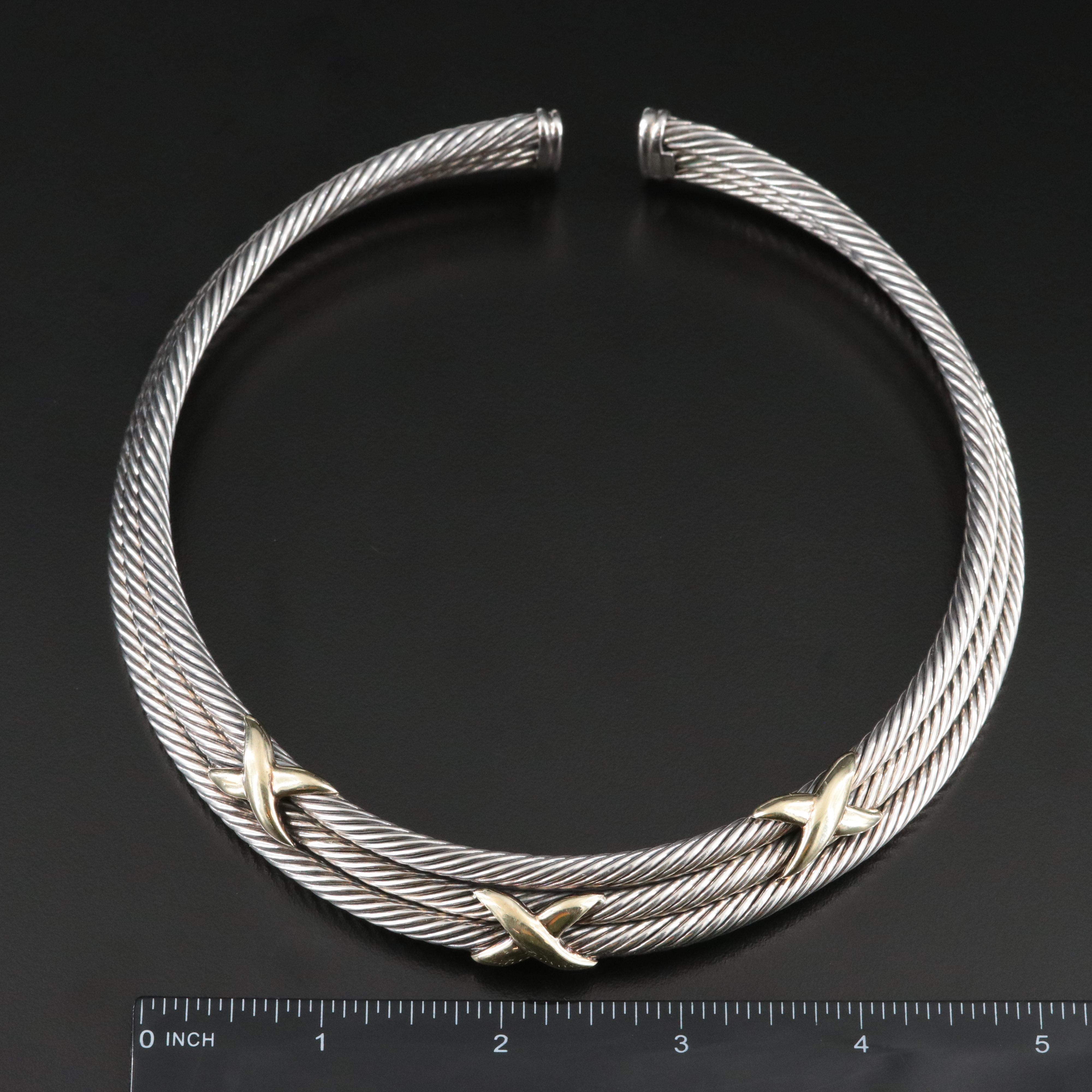 David Yurman Triple X Sterling and 14K Cable Collar Necklace