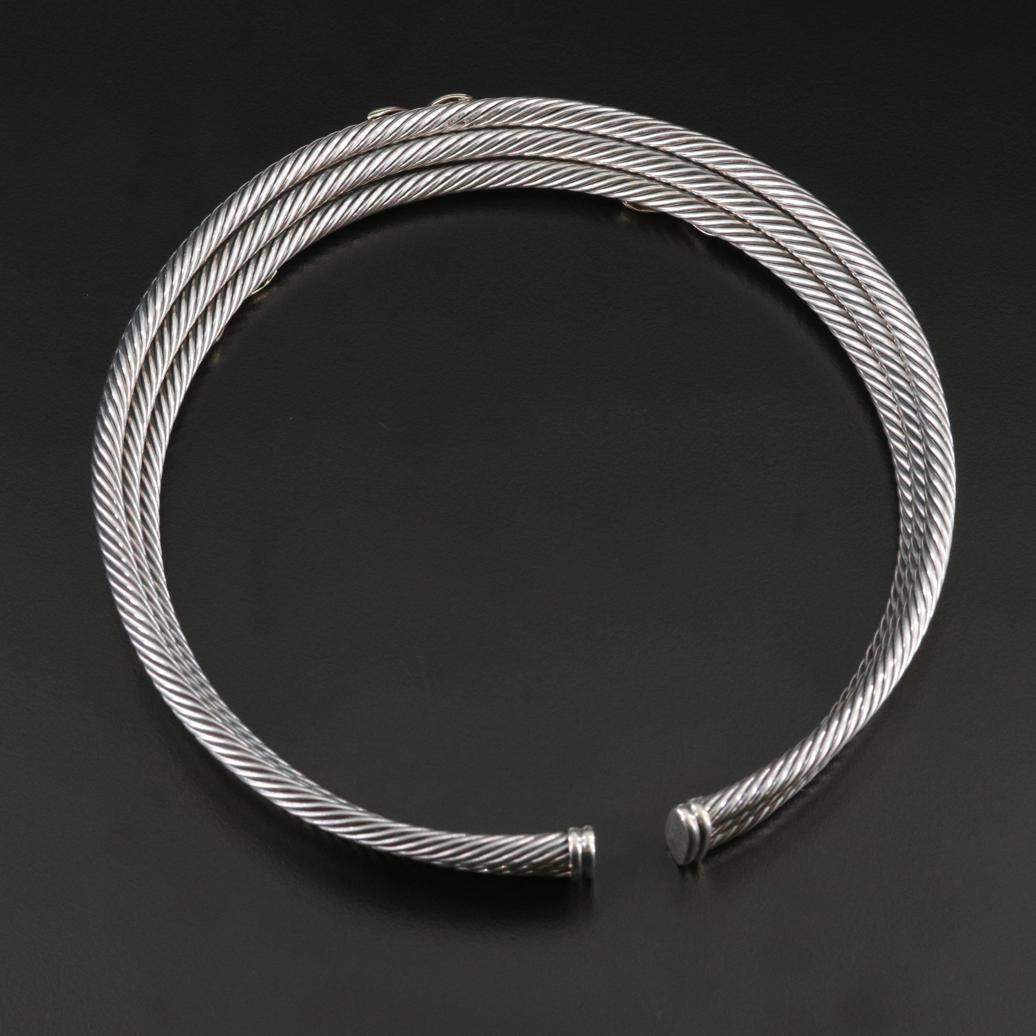 David Yurman Triple X Sterling and 14K Cable Collar Necklace