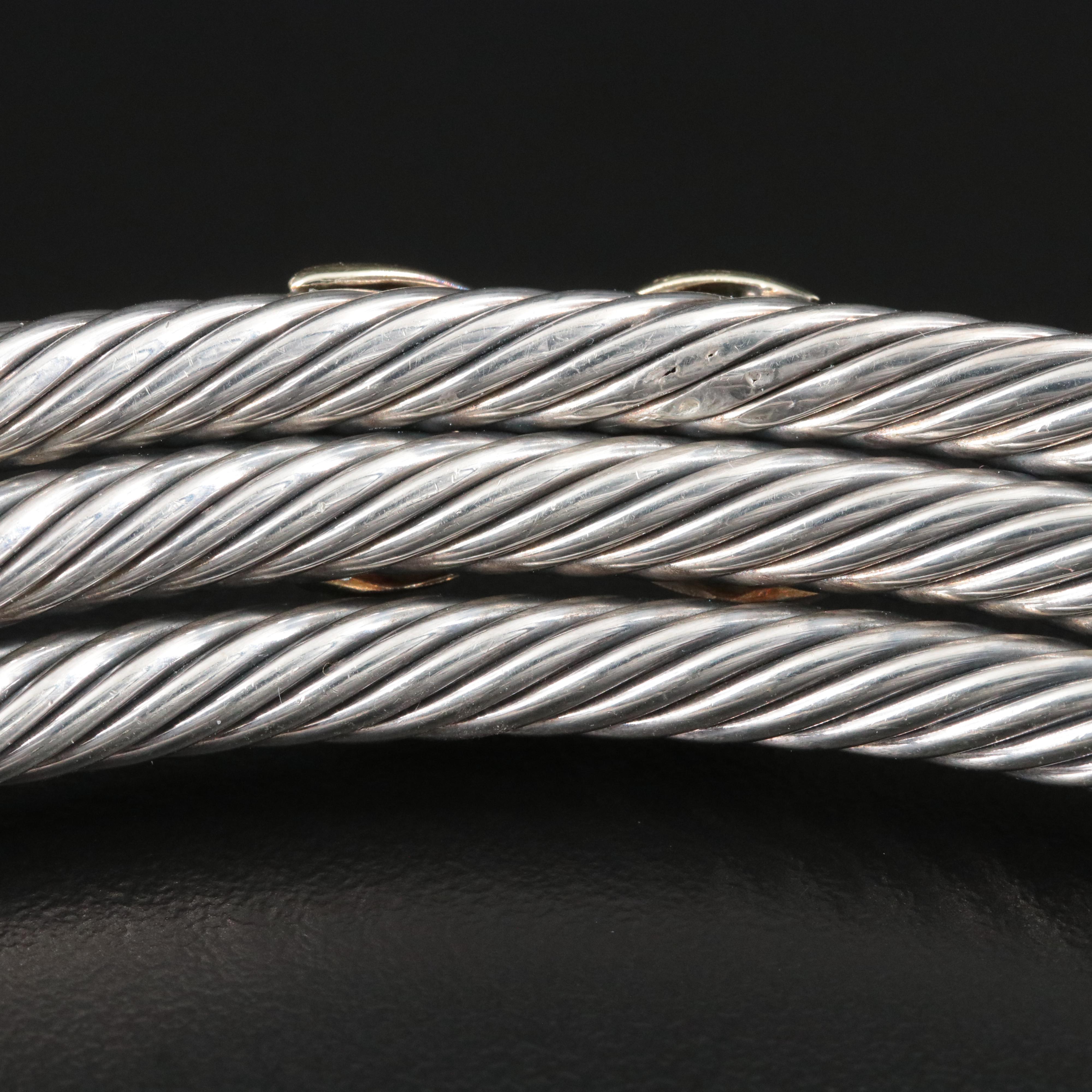 David Yurman Triple X Sterling and 14K Cable Collar Necklace