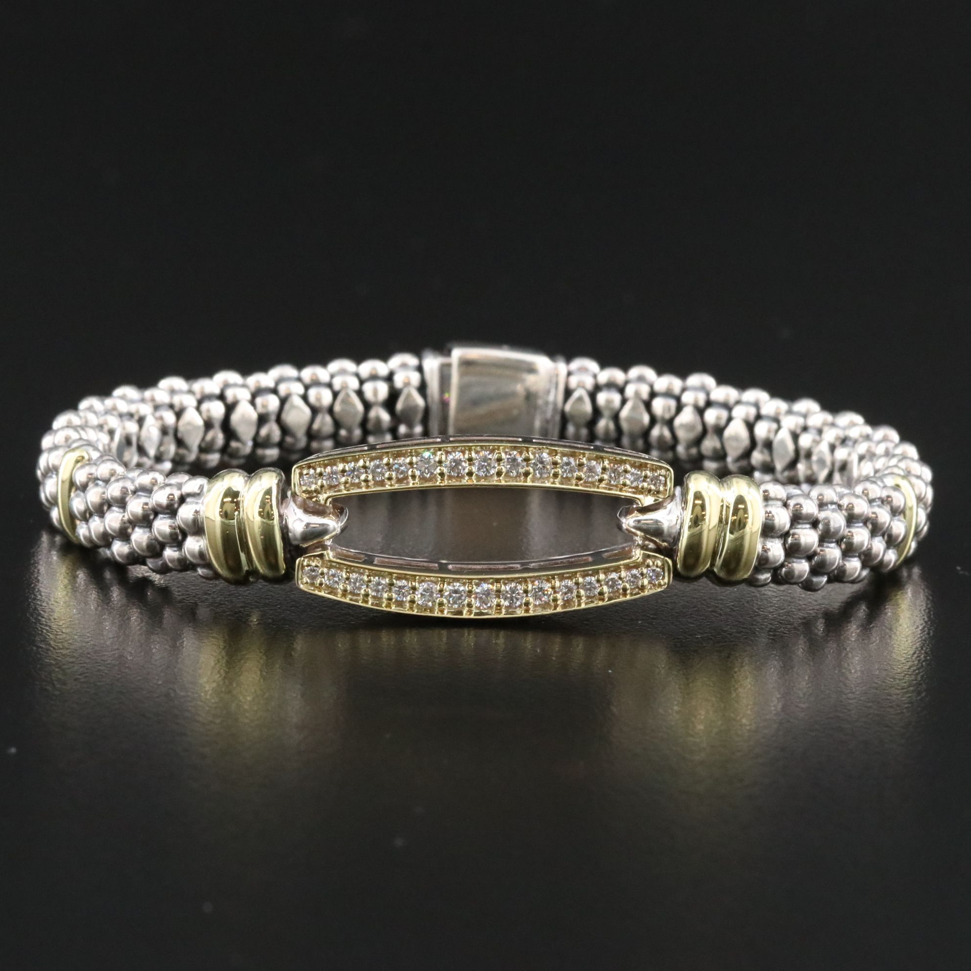 Caviar Lux Sterling, 18K and 0.67 CTW Diamond Open Bar Bracelet