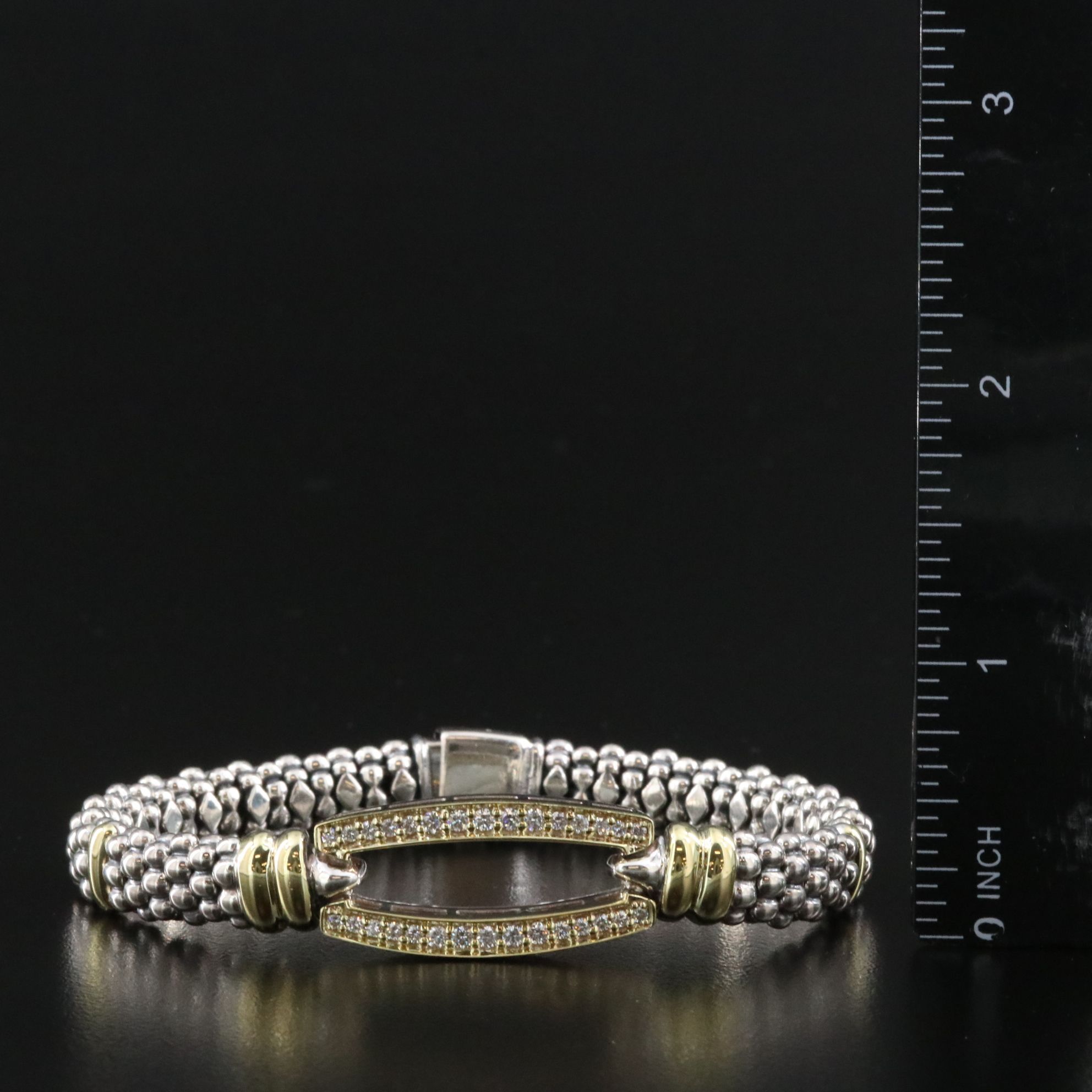Caviar Lux Sterling, 18K and 0.67 CTW Diamond Open Bar Bracelet