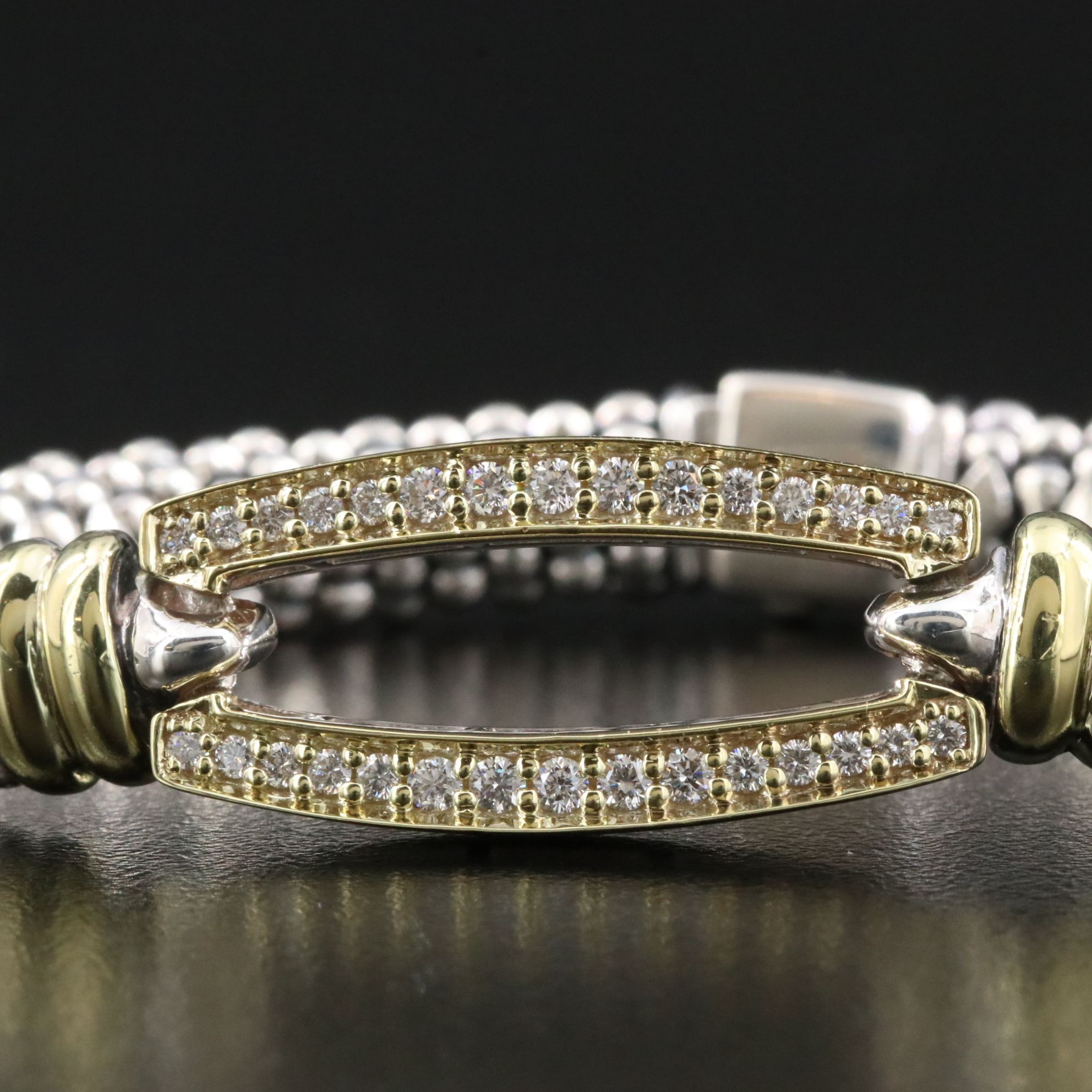 Caviar Lux Sterling, 18K and 0.67 CTW Diamond Open Bar Bracelet