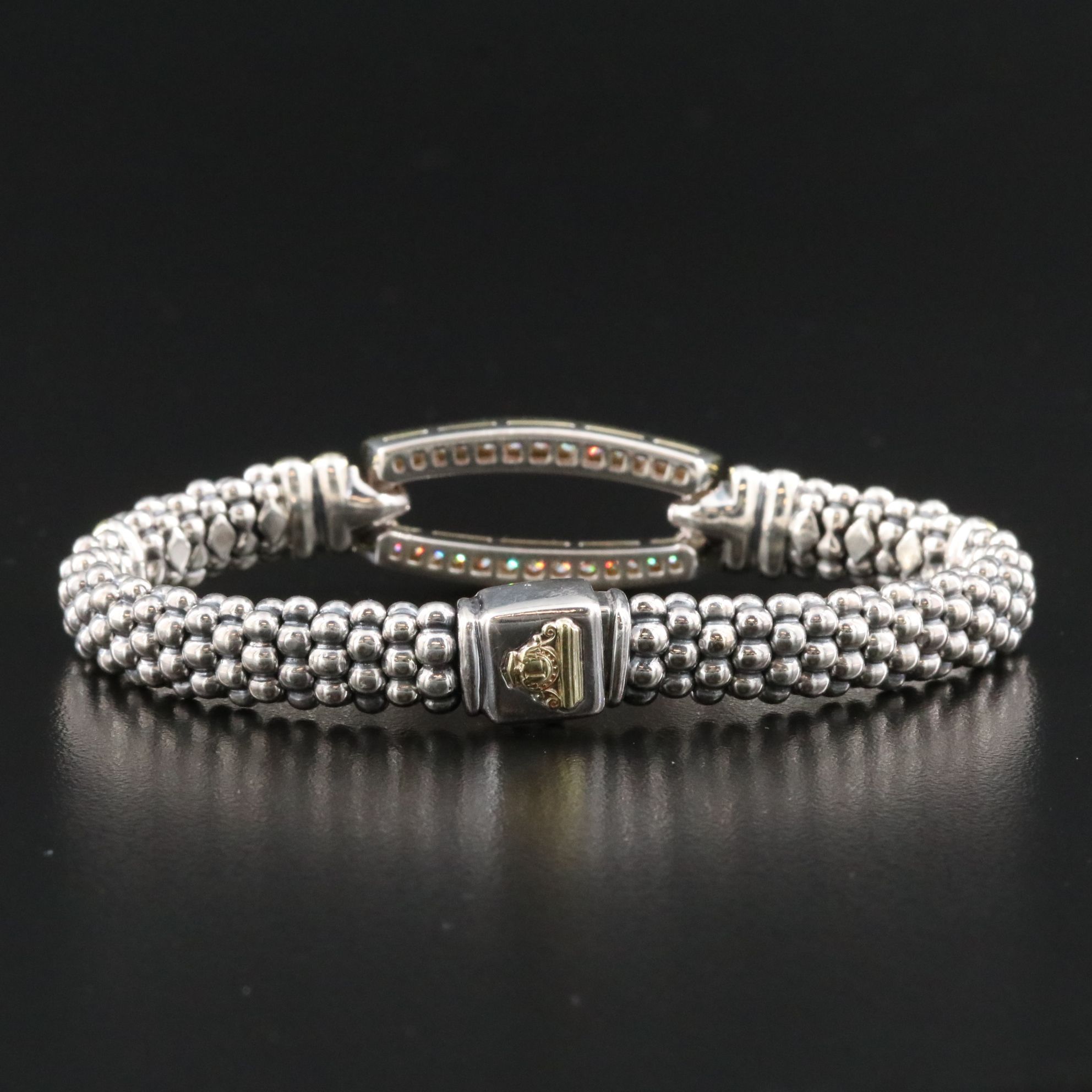 Caviar Lux Sterling, 18K and 0.67 CTW Diamond Open Bar Bracelet