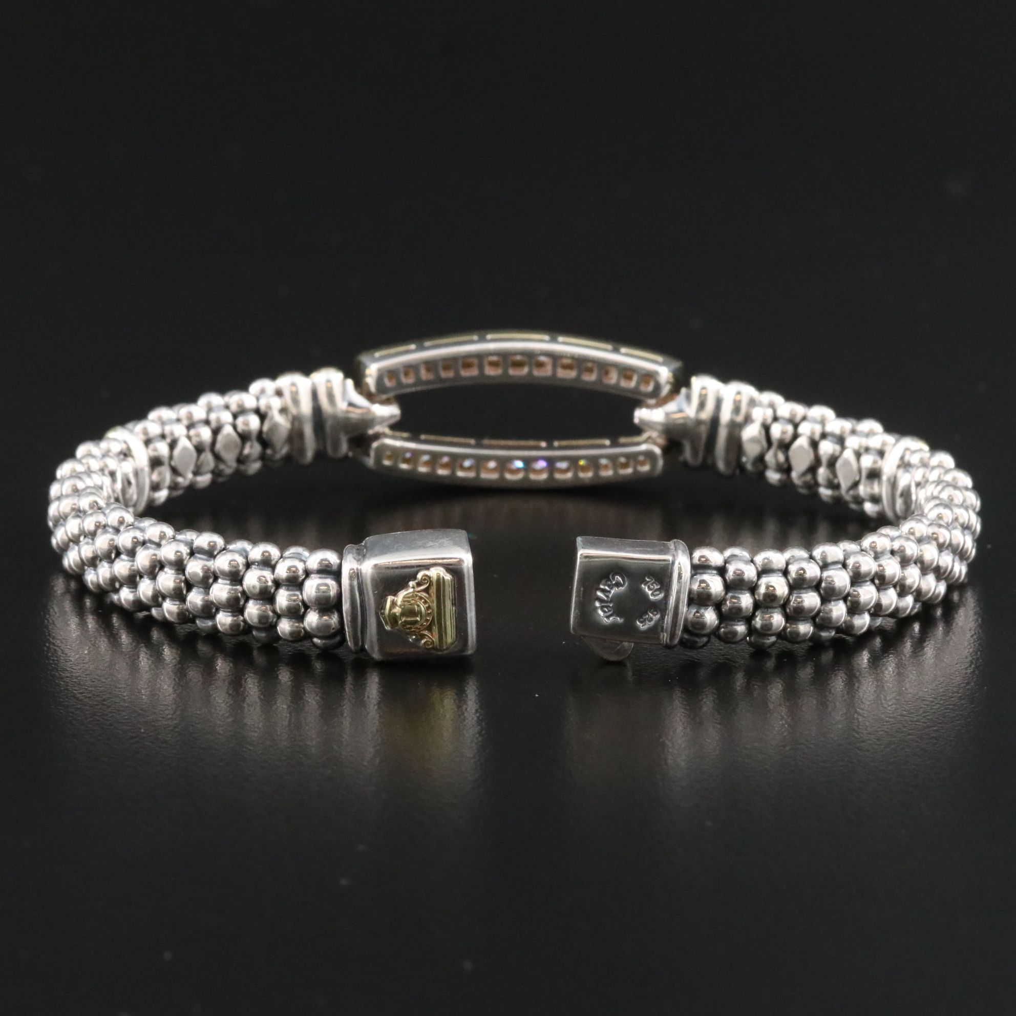 Caviar Lux Sterling, 18K and 0.67 CTW Diamond Open Bar Bracelet