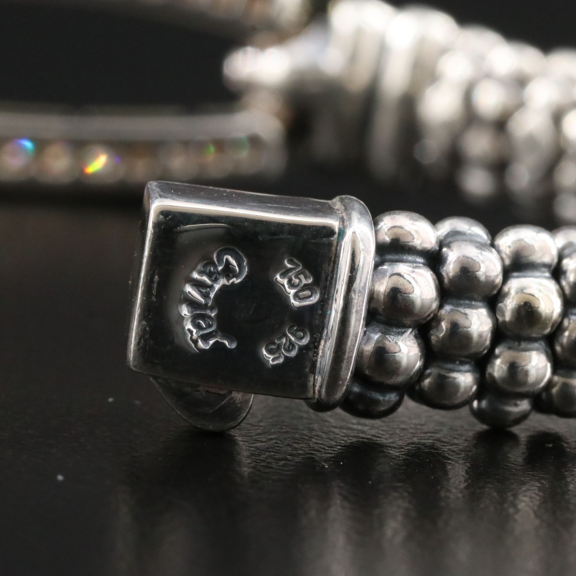 Caviar Lux Sterling, 18K and 0.67 CTW Diamond Open Bar Bracelet