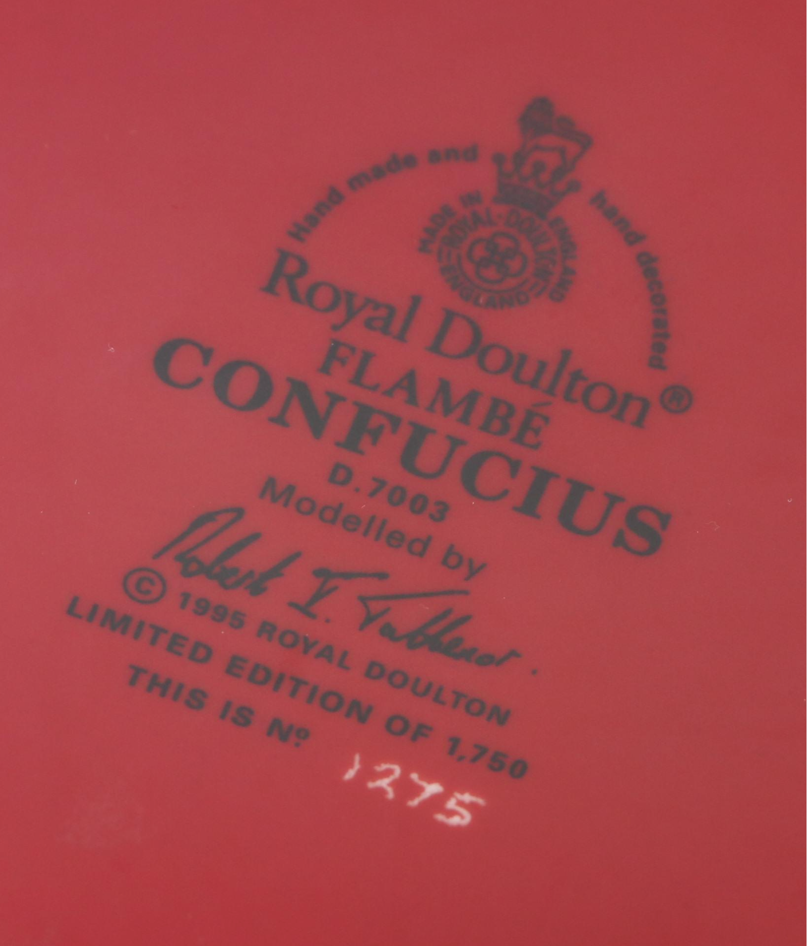 Royal Doulton Limited Edition "Confucius" Flambé Ceramic Pitcher, 1995