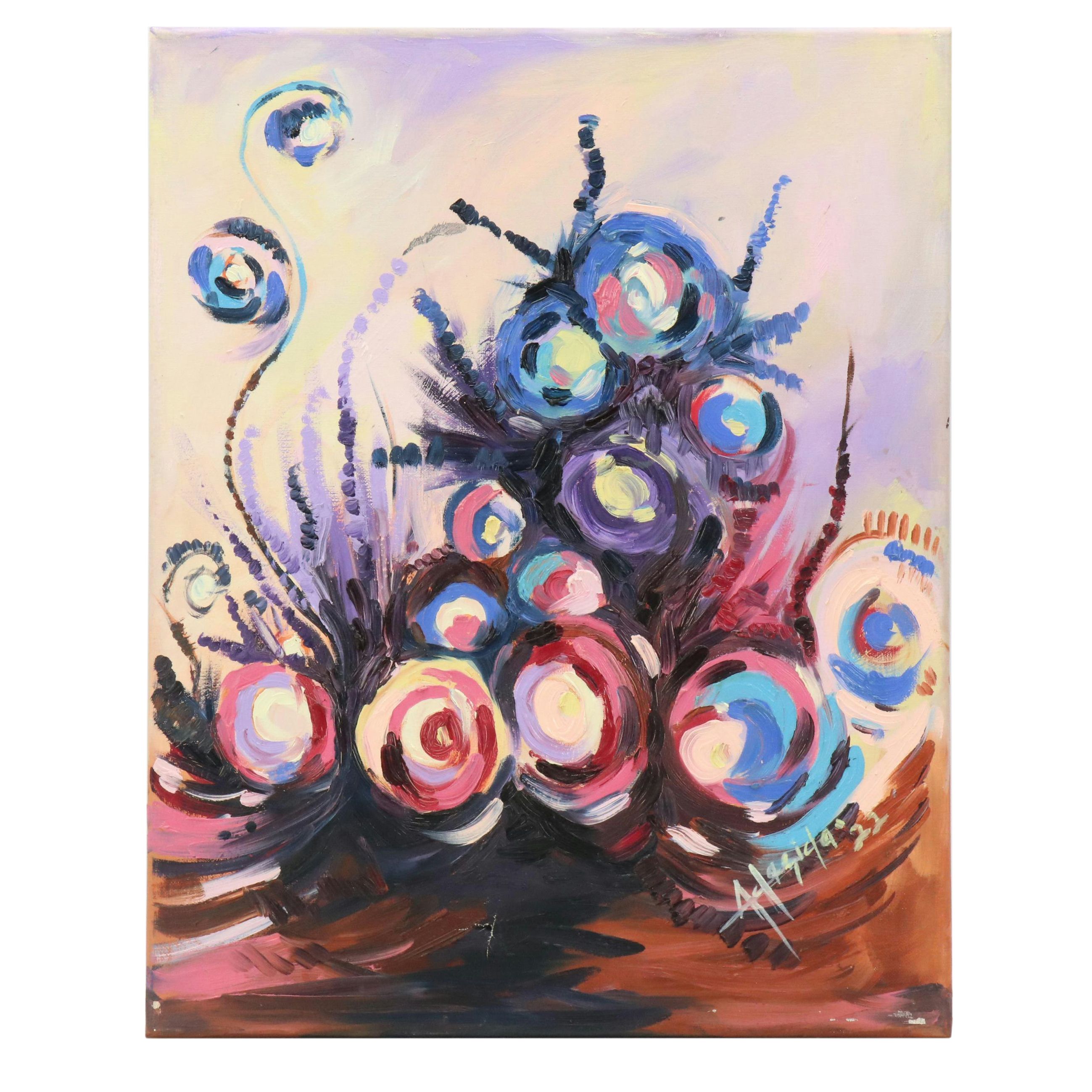 Adedotun Adesida Abstract Oil Painting with Circles, 2022