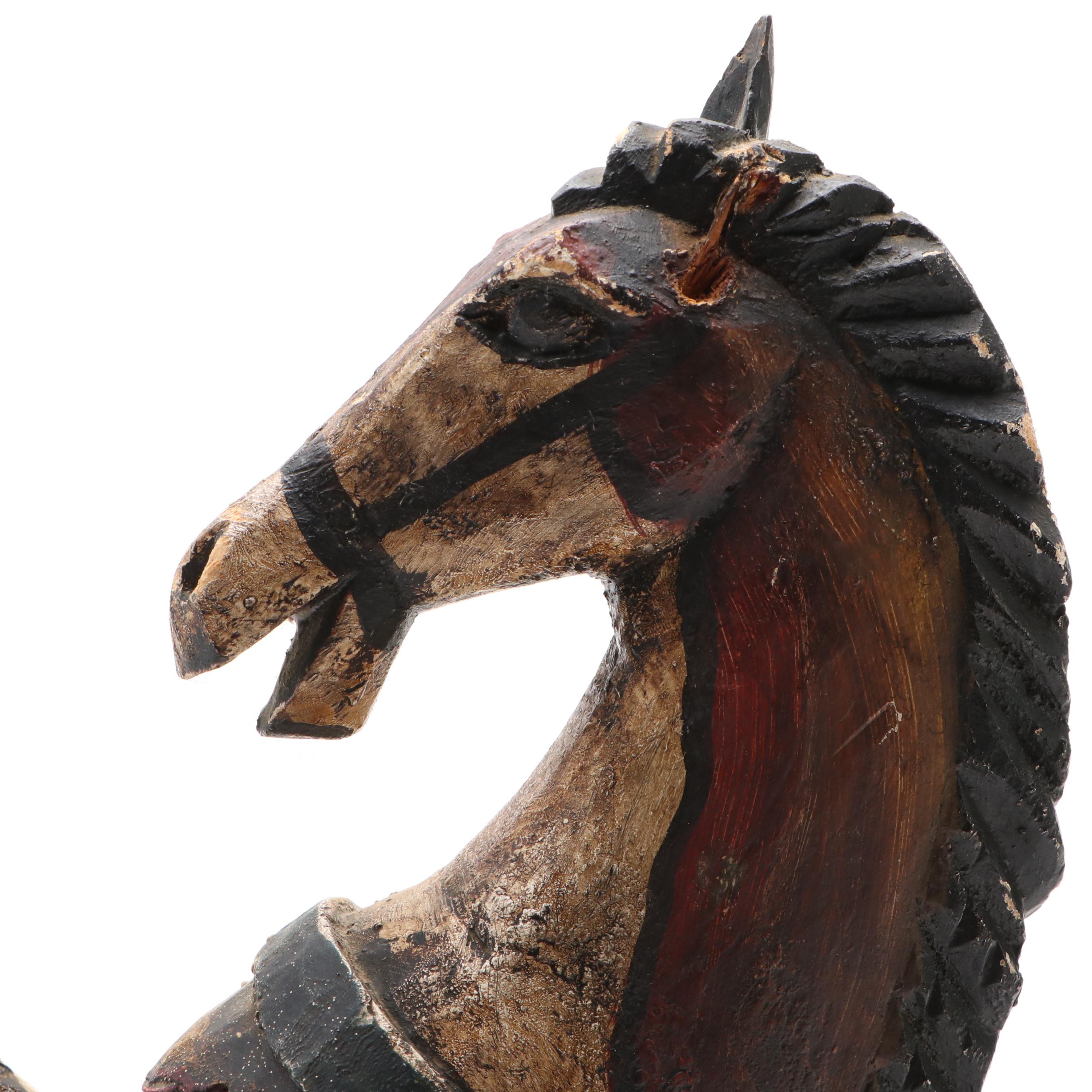 Mexican Style Hand-Carved and Polychrome Wood Rearing Horse