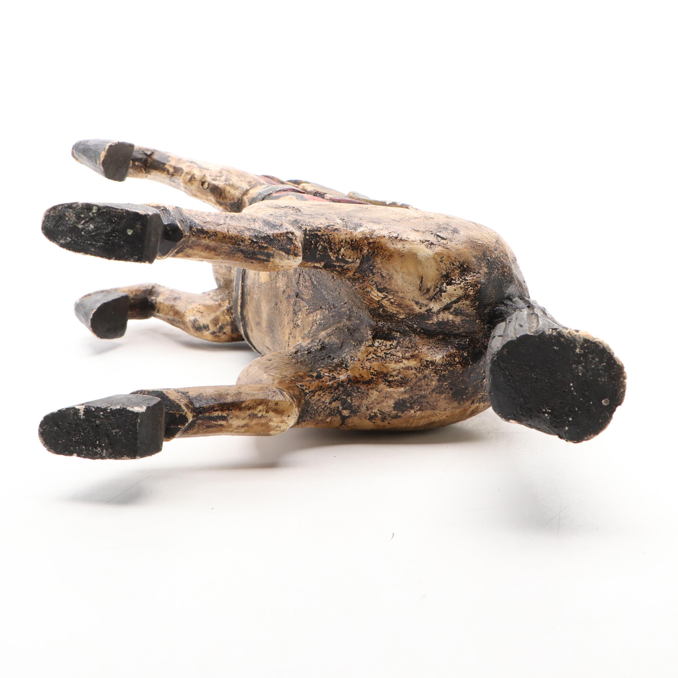 Mexican Style Hand-Carved and Polychrome Wood Rearing Horse