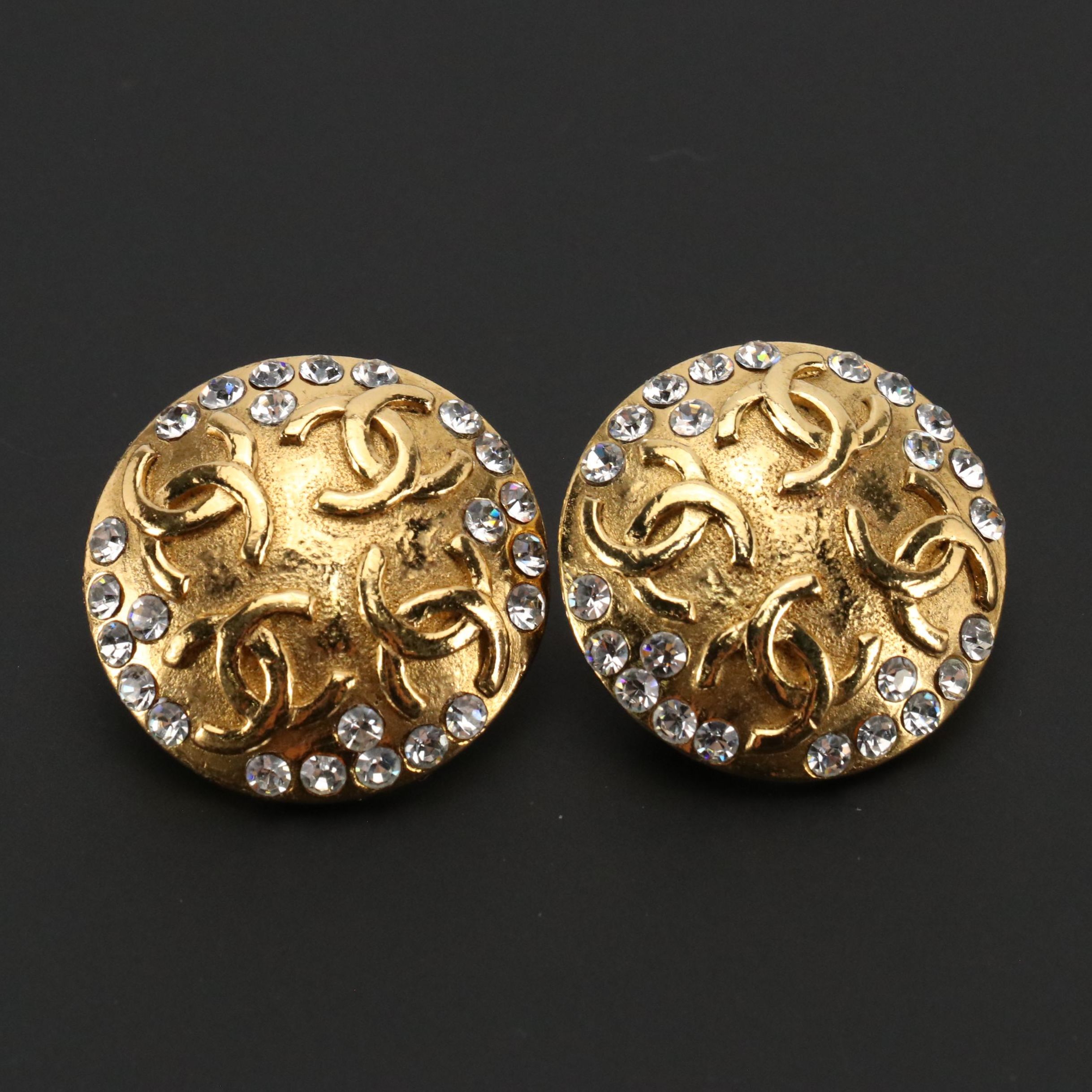 Chanel Vintage Strass Embellished CC Clip Earrings