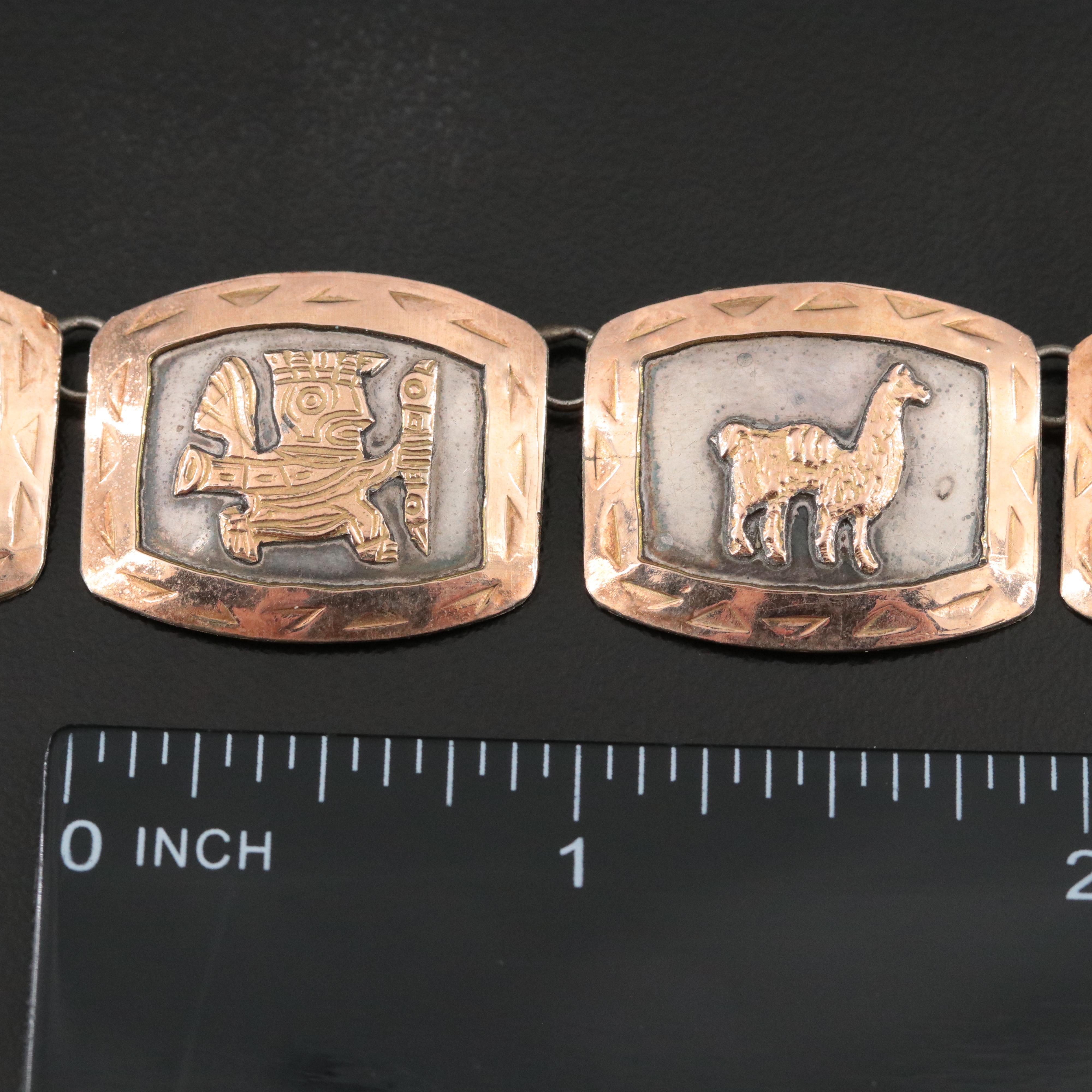 Sterling Incan Motif Link Necklace with 18K Accents