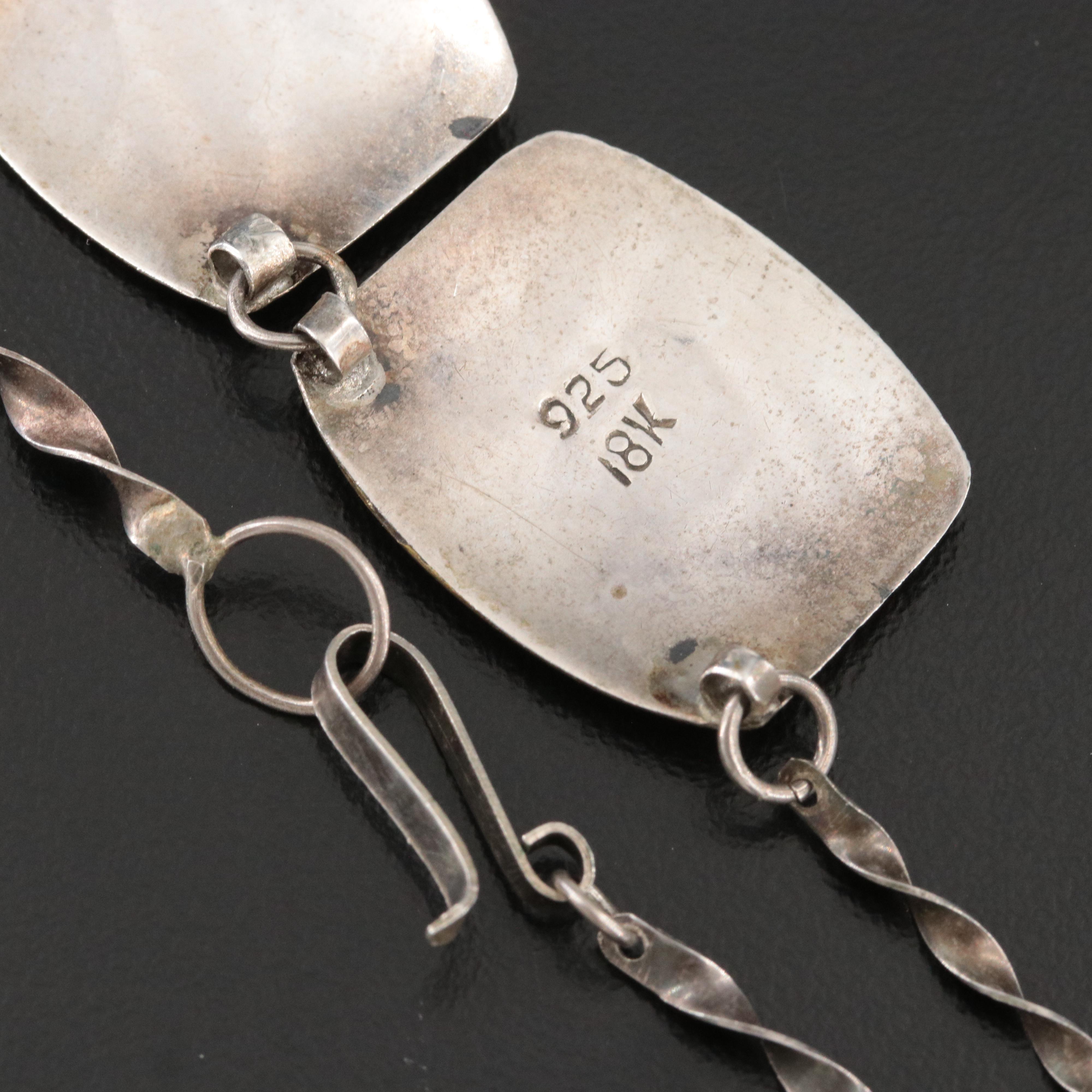 Sterling Incan Motif Link Necklace with 18K Accents