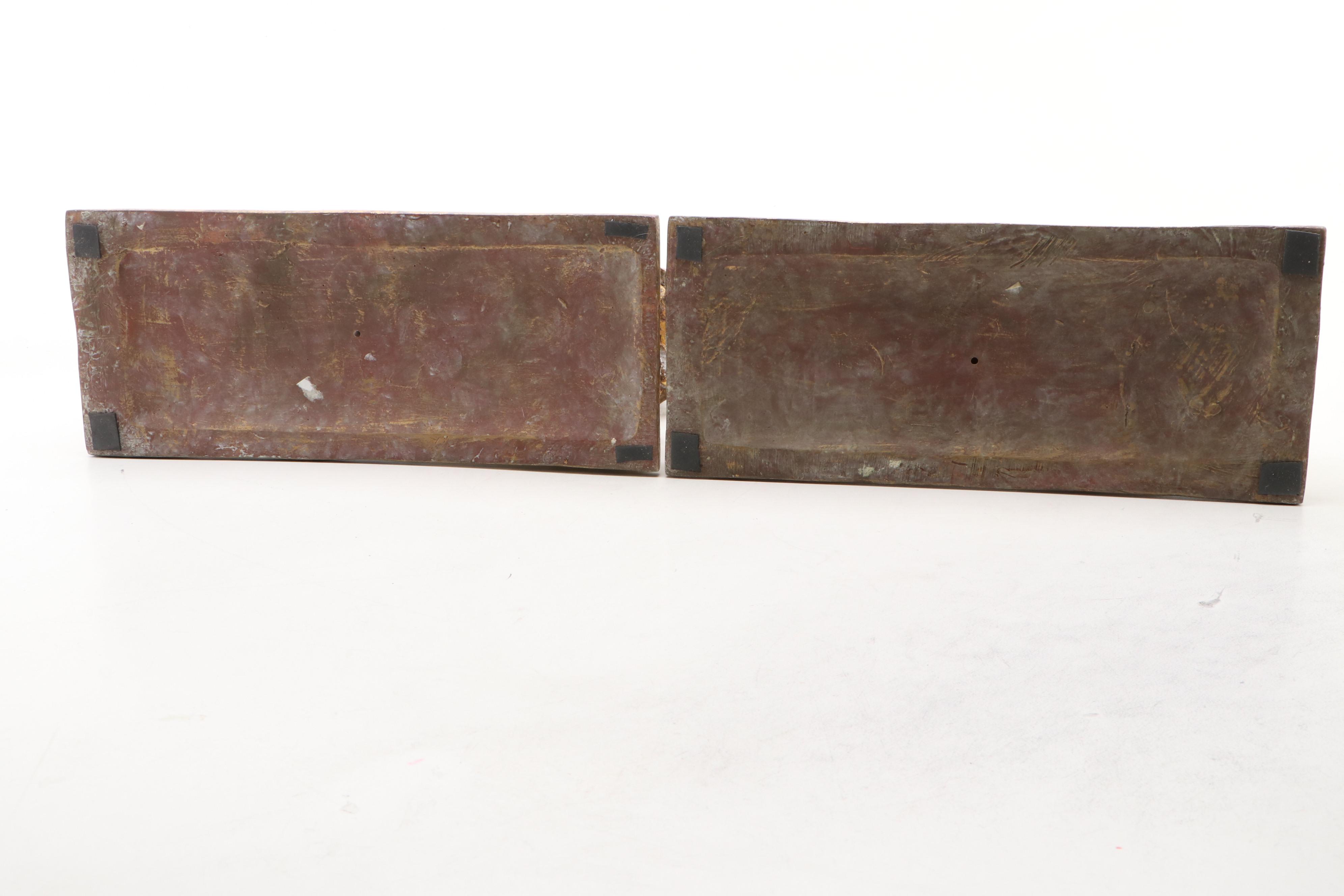 Silt Gilt and Gold Gilt on Resin Guardian Lion Bookends, Unmatched Pair