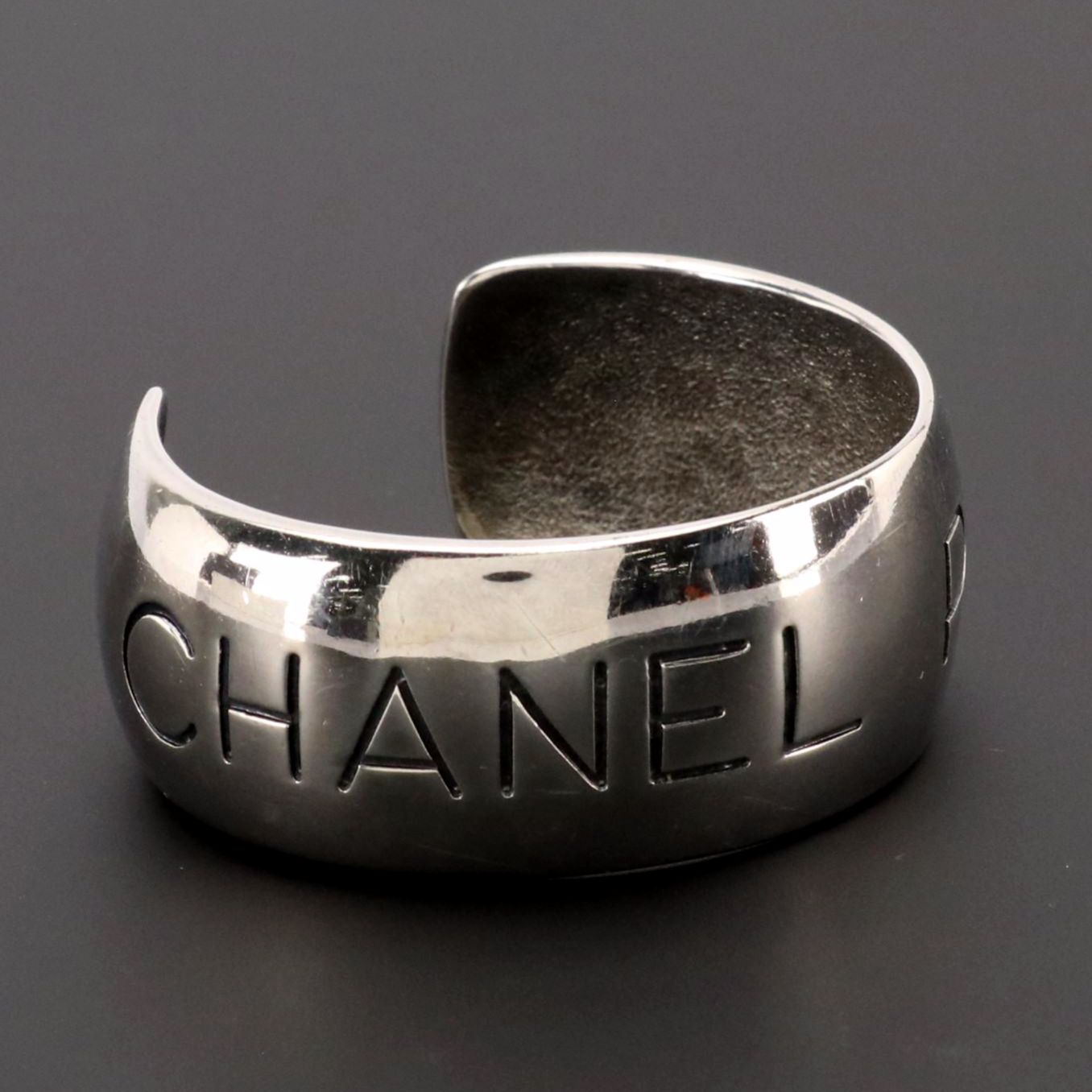 Chanel Paris Cuff Bracelet in Silver Tone Finish with Box