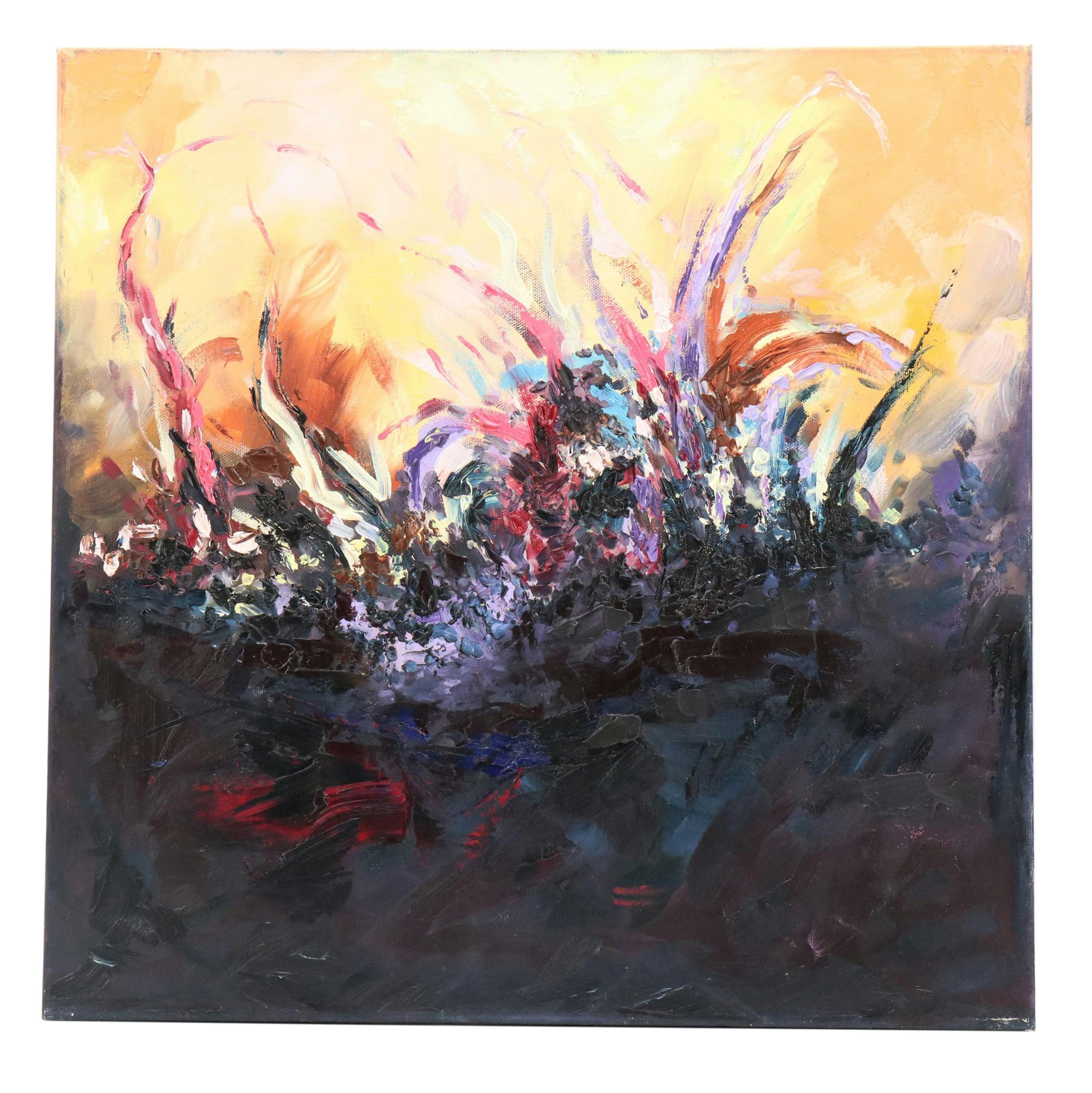 Adedotun Adesida Stylized Landscape Impasto Oil Painting, 21st Century