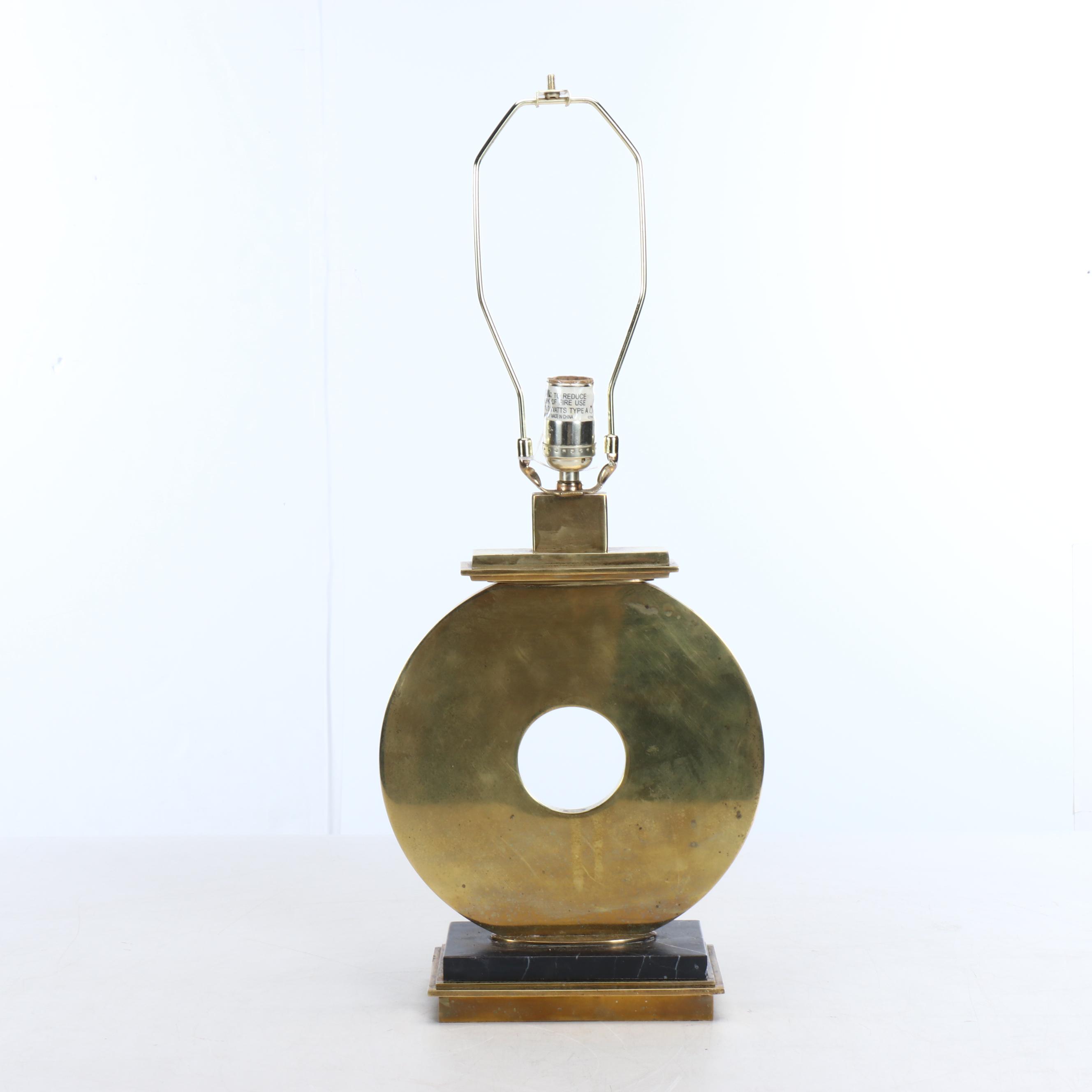 Robert Abbey Style Brass Tic-Tac-Toe Table Lamp & Victorian Style Beaded Shade