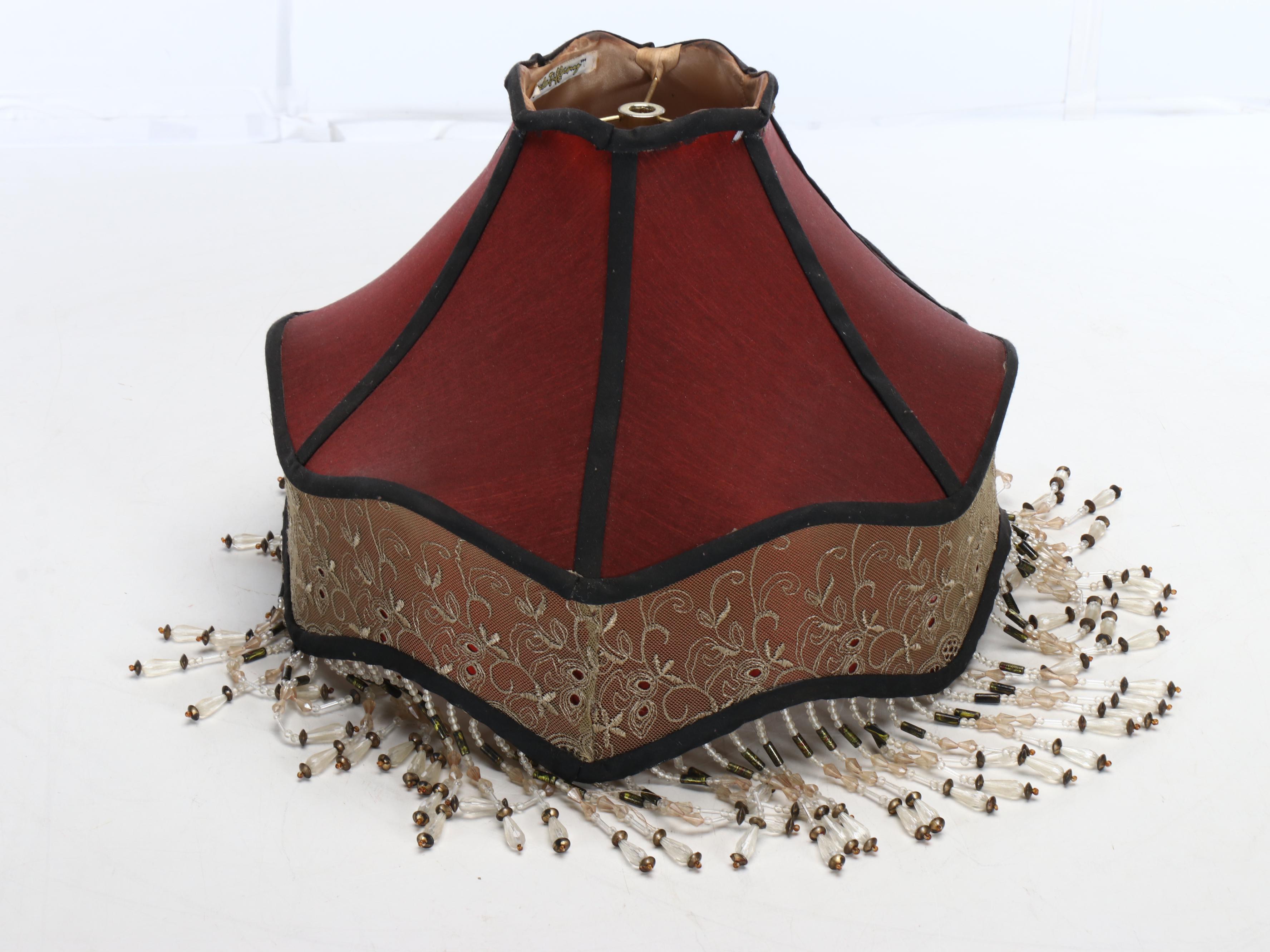 Robert Abbey Style Brass Tic-Tac-Toe Table Lamp & Victorian Style Beaded Shade