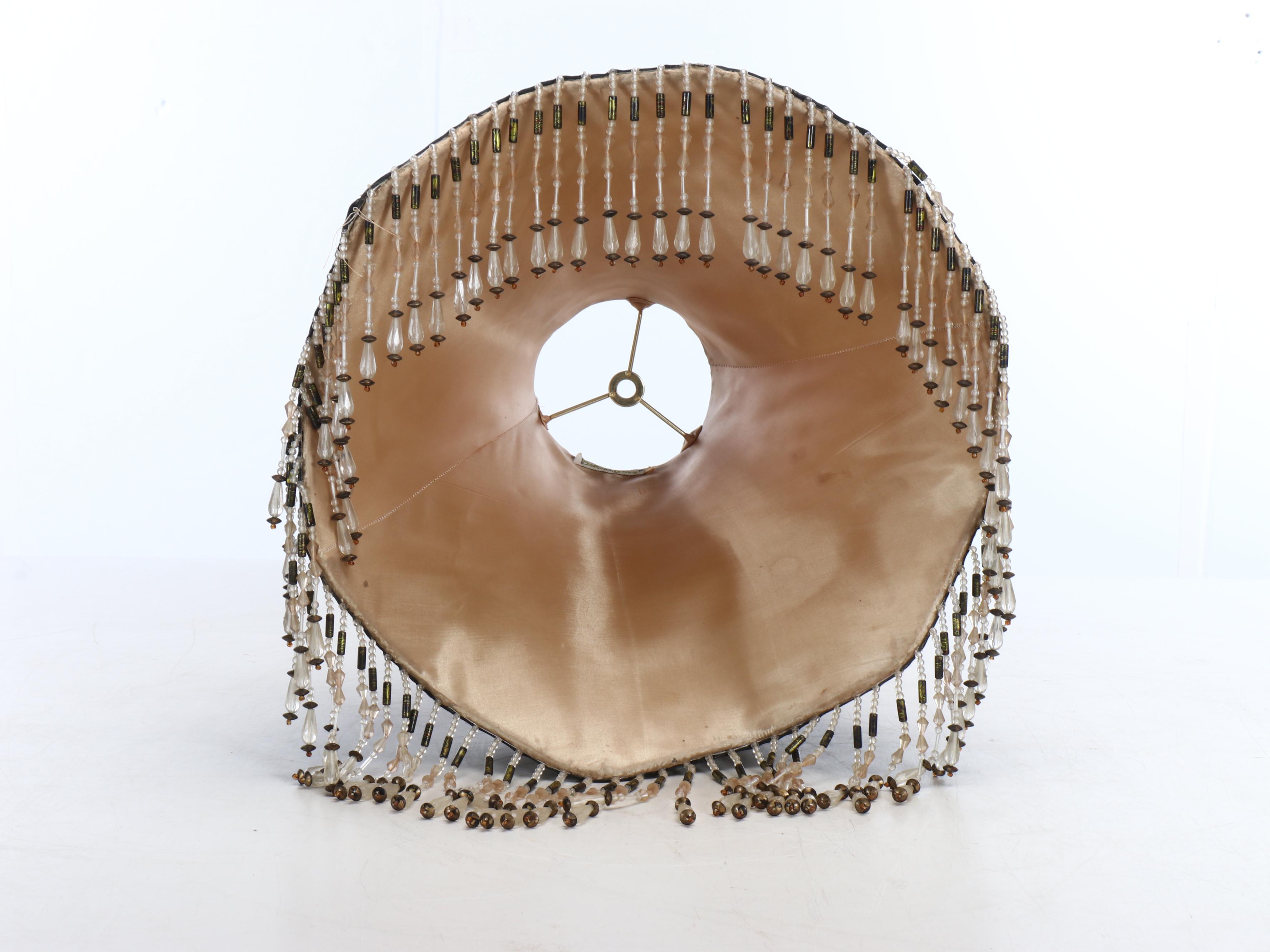 Robert Abbey Style Brass Tic-Tac-Toe Table Lamp & Victorian Style Beaded Shade