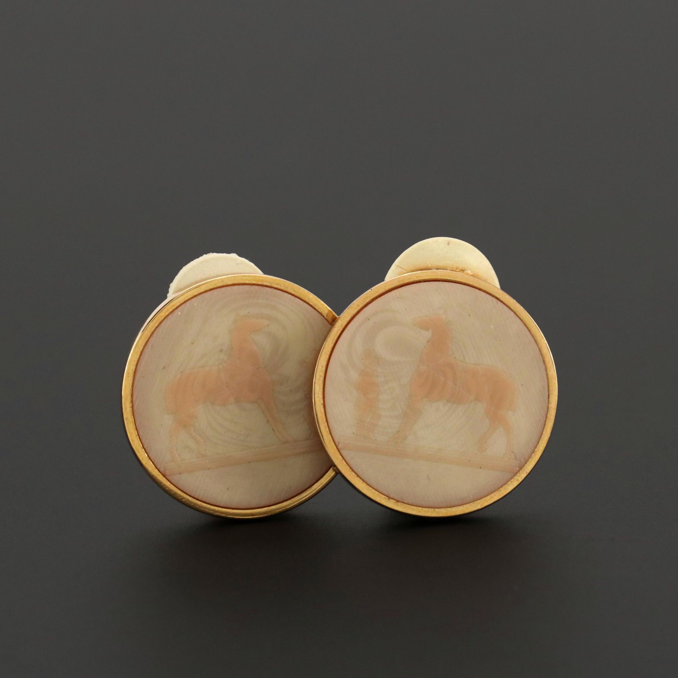 Hermès Corozo Nut Etched Figural Horse Clip Earrings