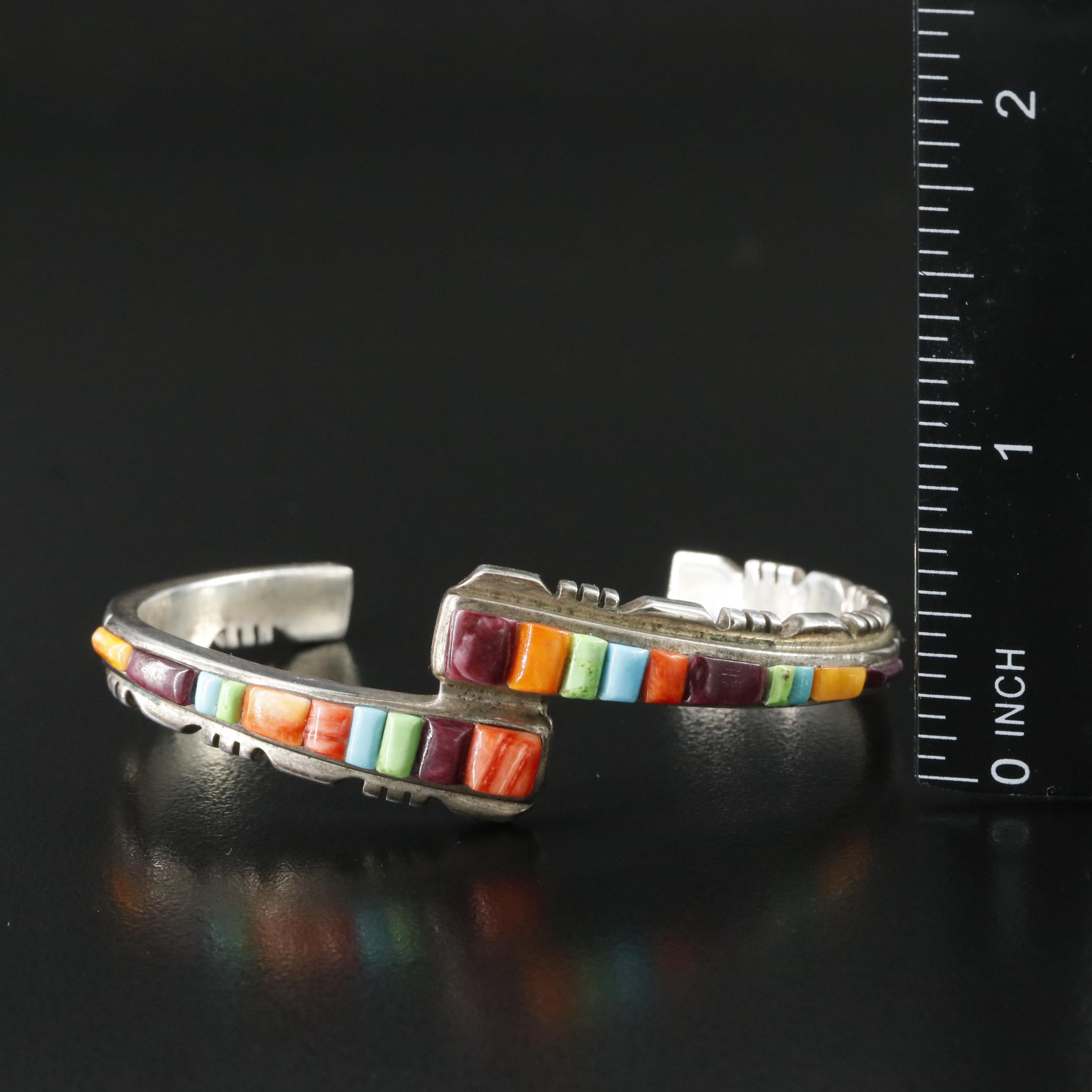 Southwestern Signed Sterling Gemstone Cuff Bracelet