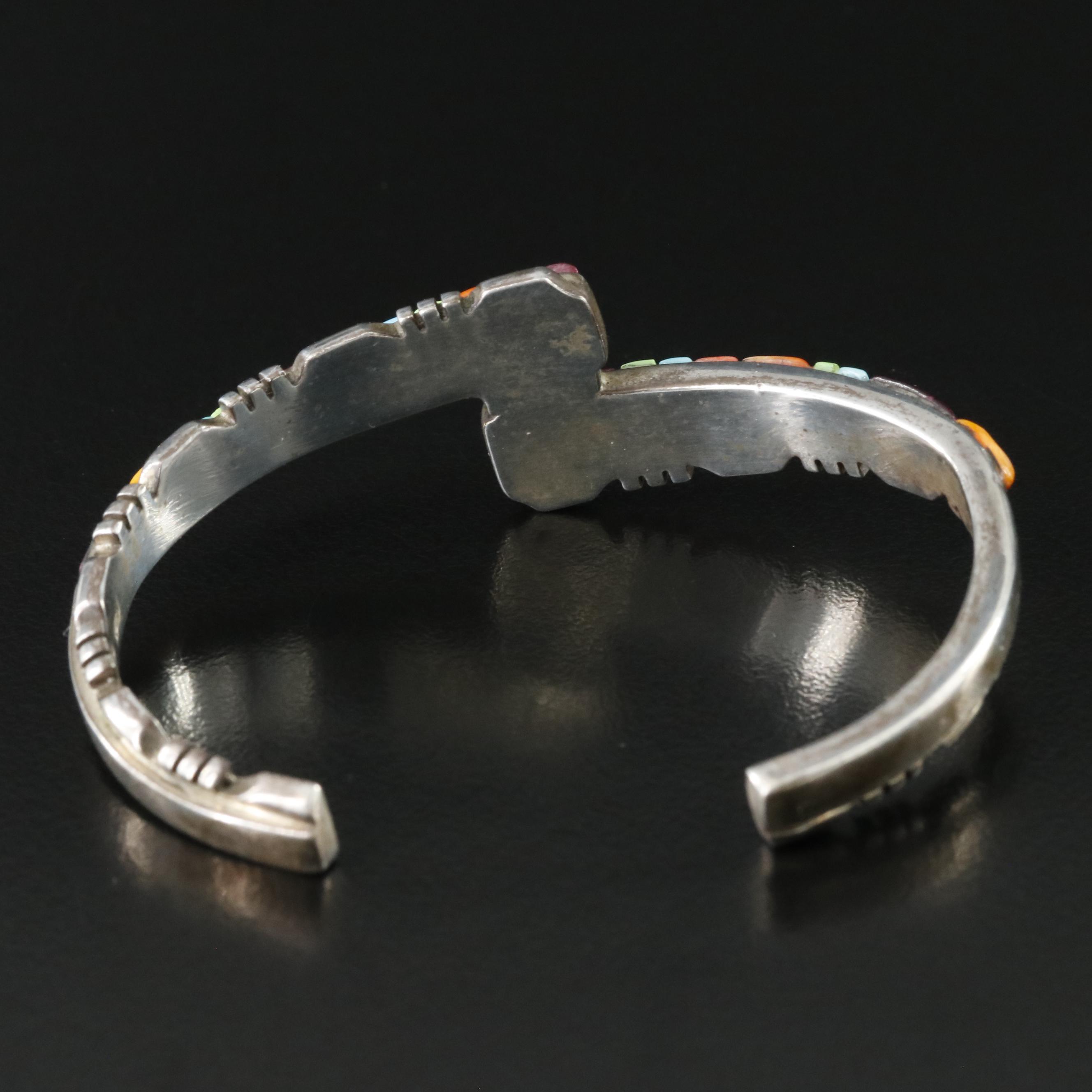 Southwestern Signed Sterling Gemstone Cuff Bracelet