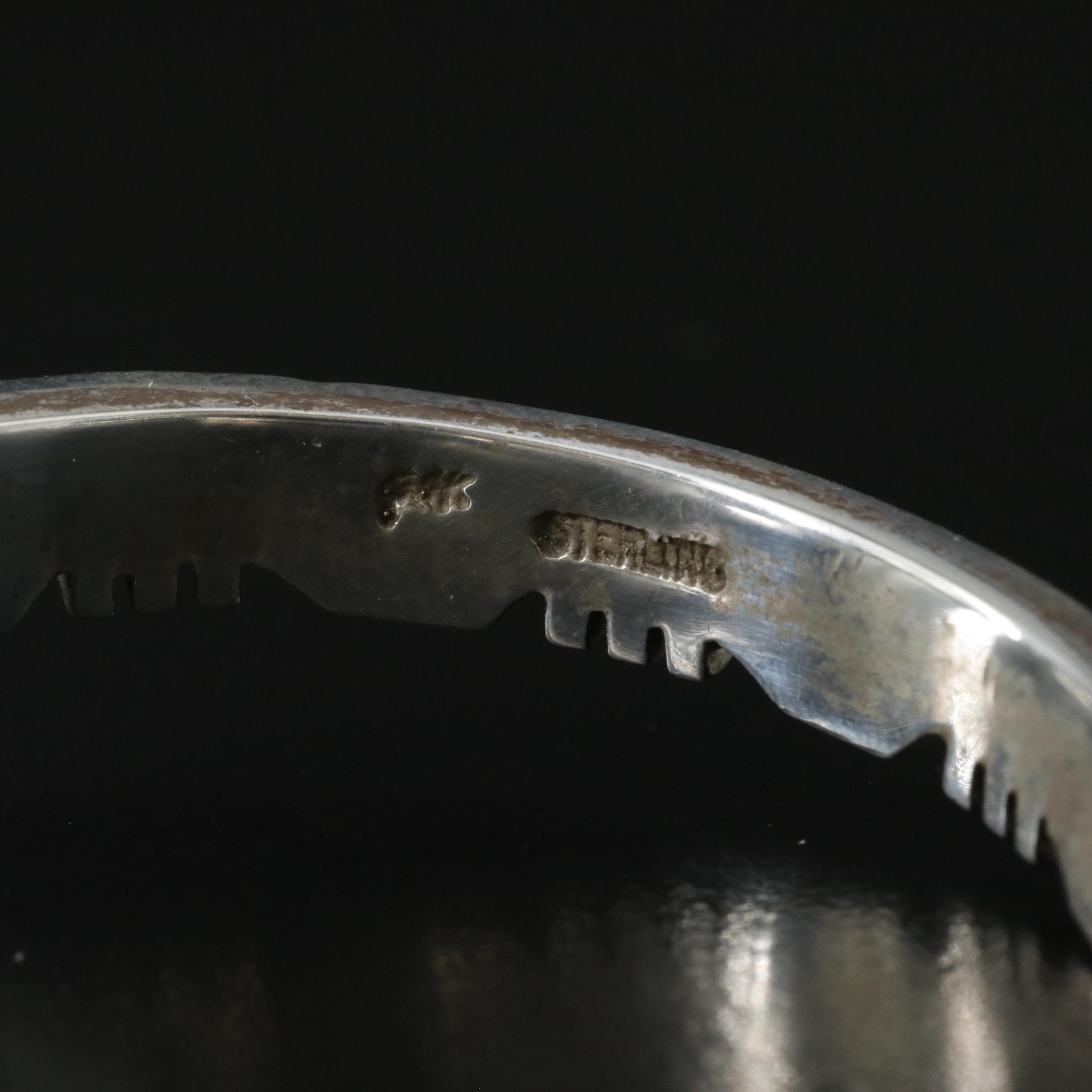 Southwestern Signed Sterling Gemstone Cuff Bracelet