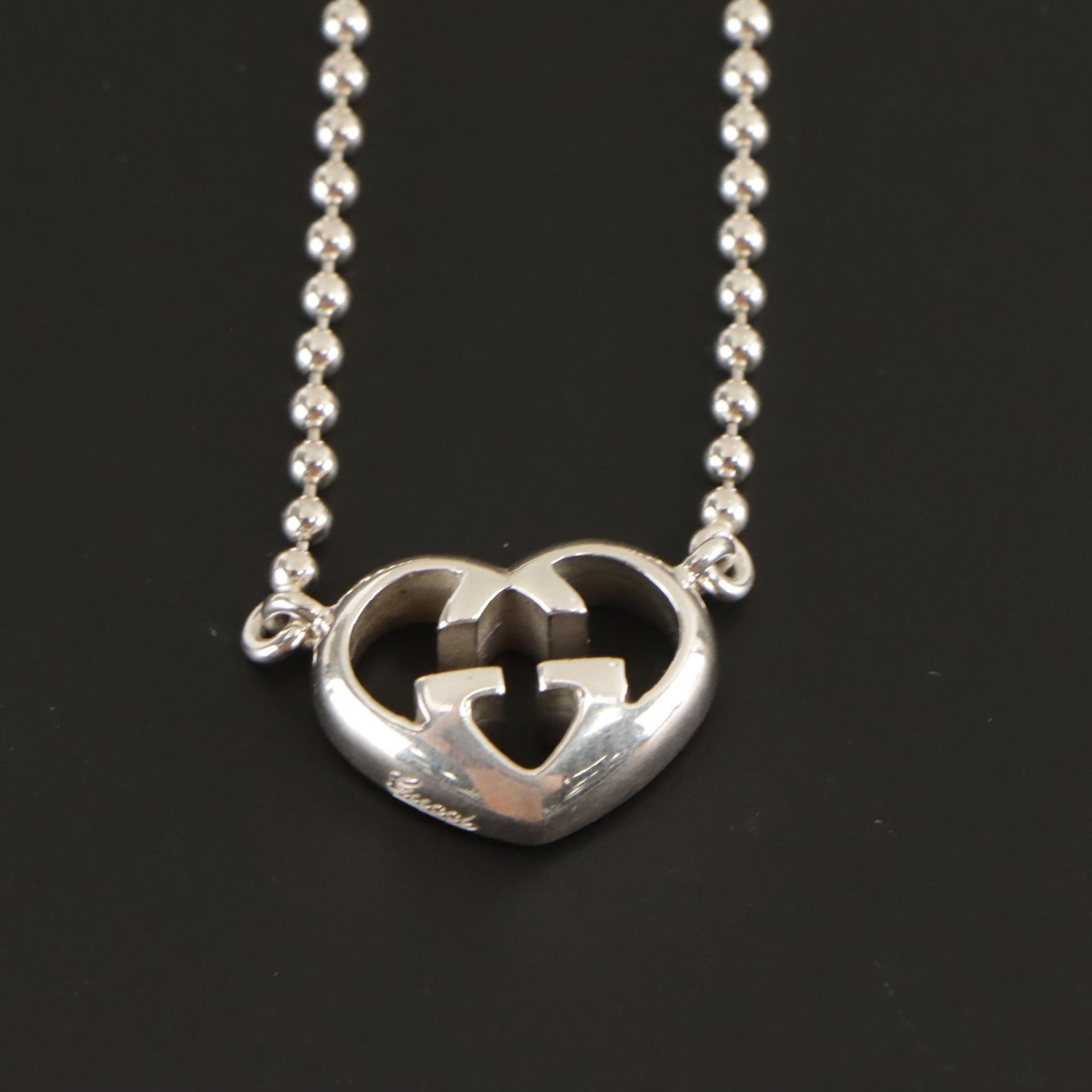 Gucci Sterling Silver GG Heart Necklace in Box