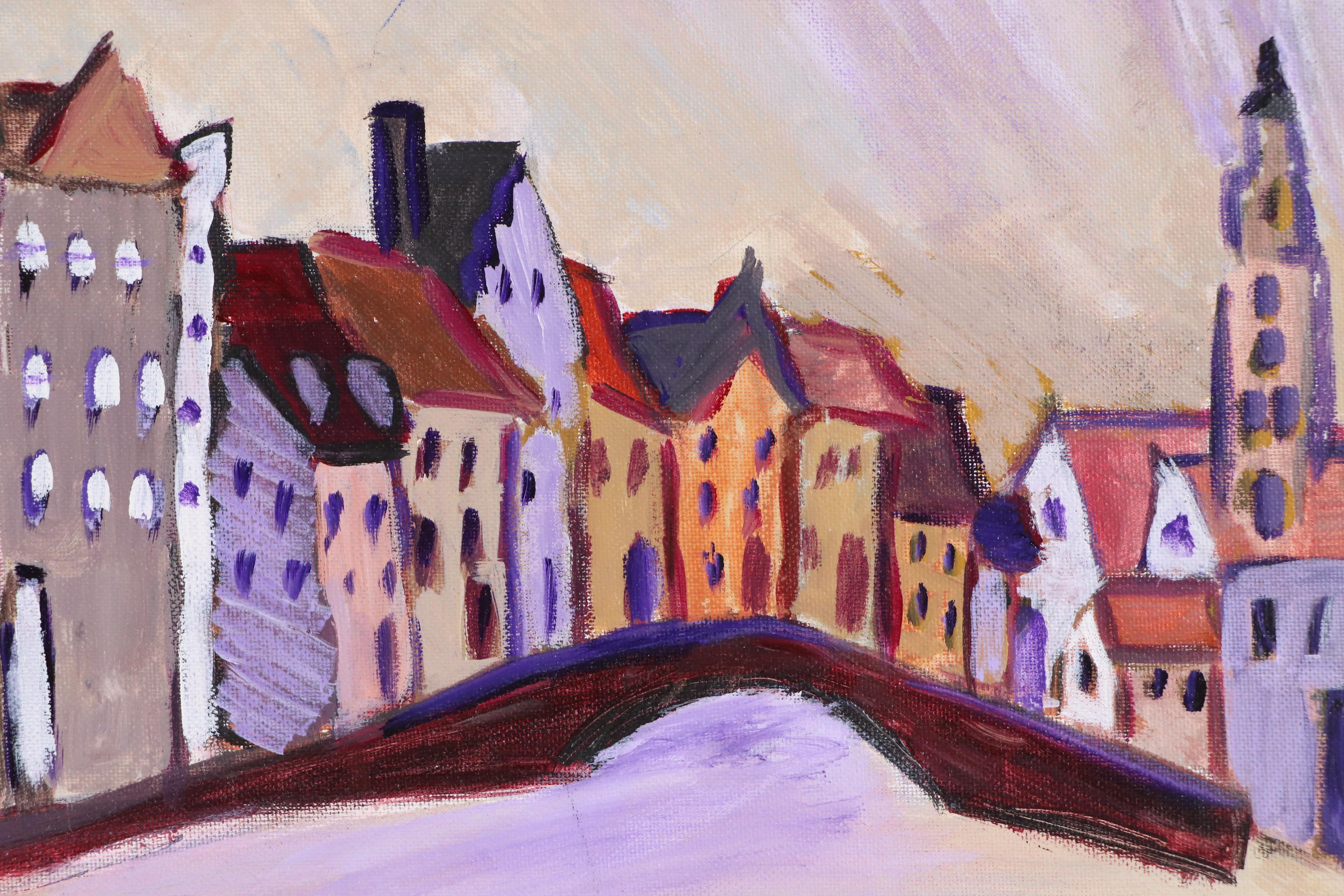 Janice Guttman Acrylic Painting "View from a Canal..." 1990