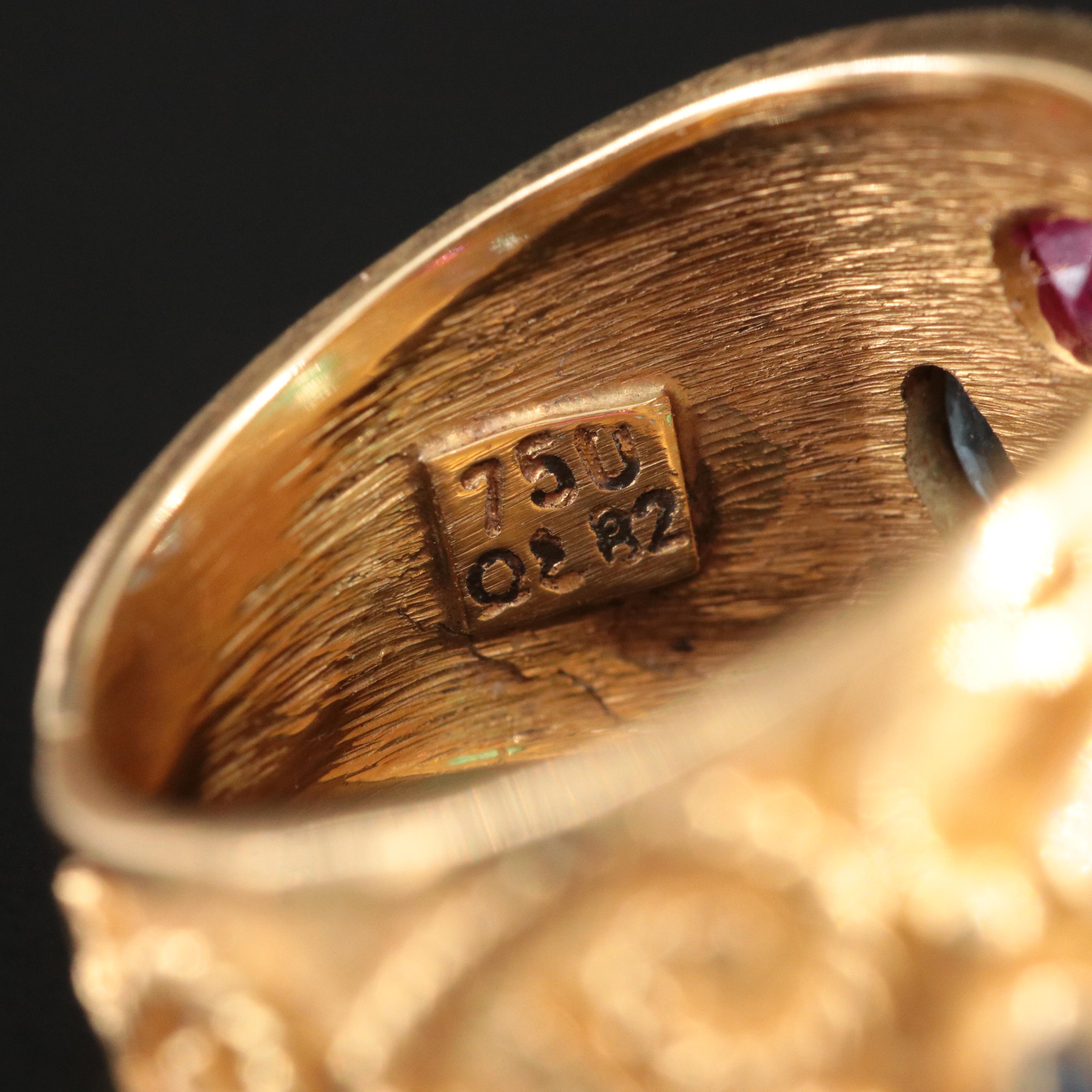 18K Emerald, Ruby, Sapphire and Diamond Cannetille Ring