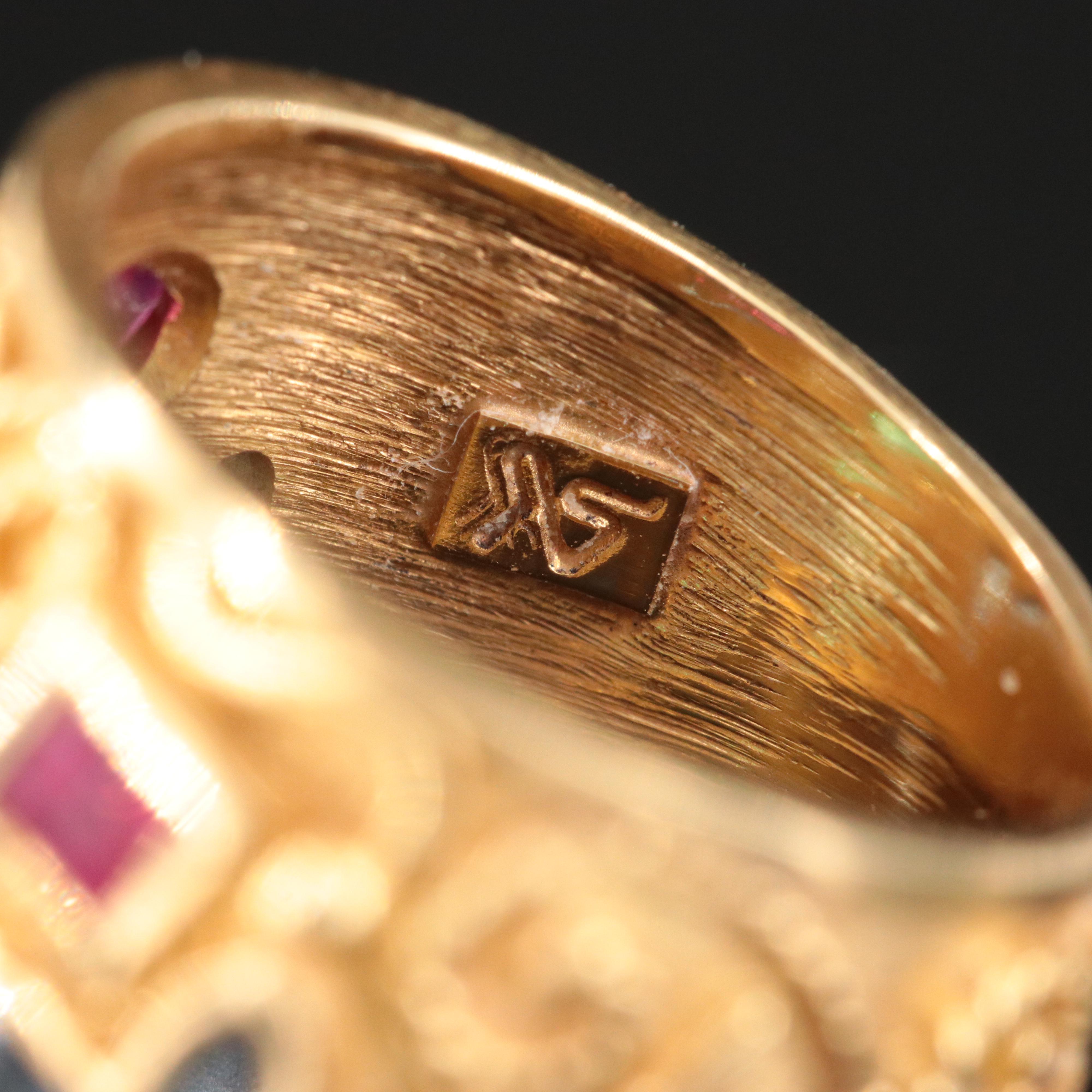 18K Emerald, Ruby, Sapphire and Diamond Cannetille Ring