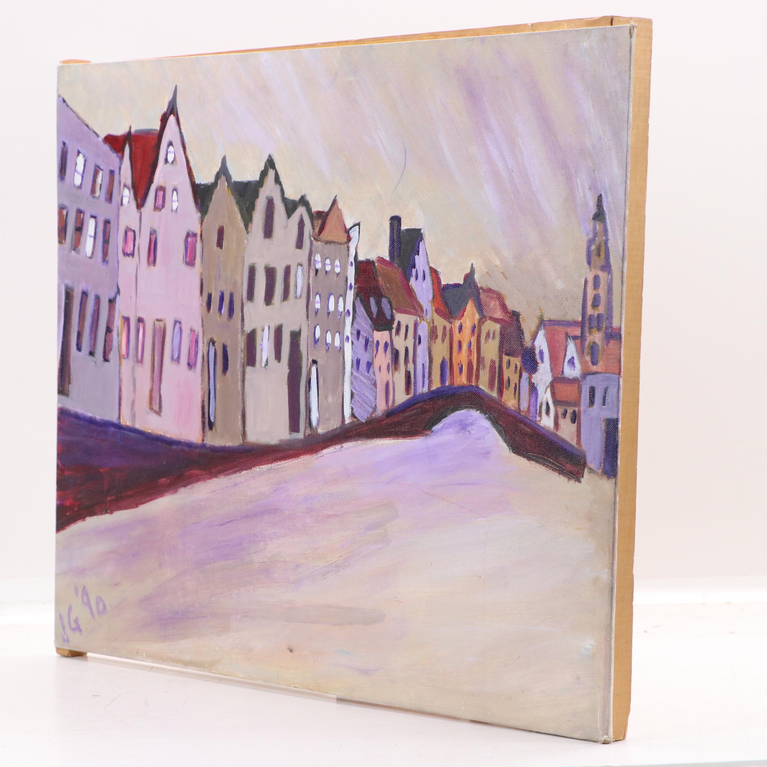 Janice Guttman Acrylic Painting "View from a Canal..." 1990