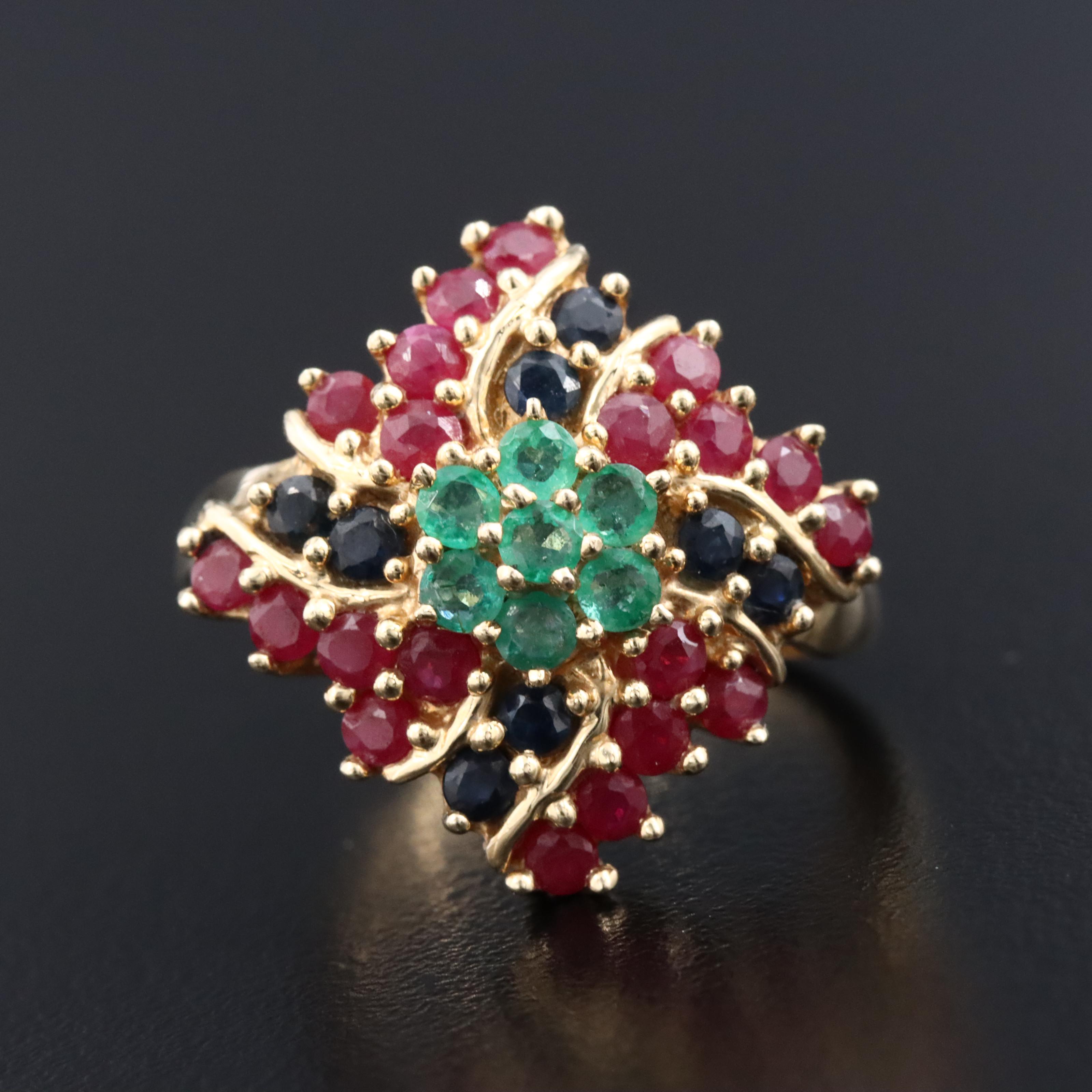 14K Ruby, Emerald and Sapphire Ring