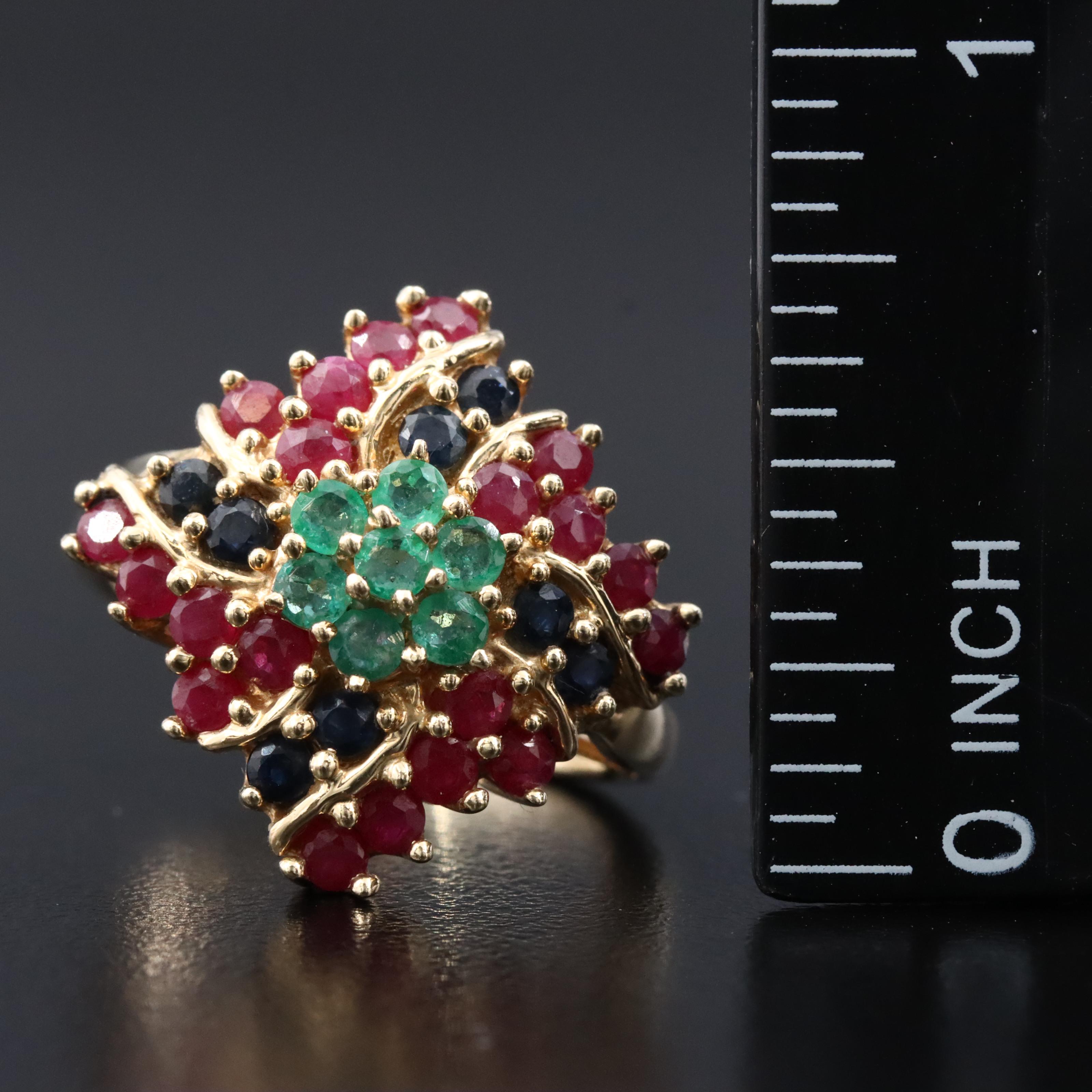 14K Ruby, Emerald and Sapphire Ring
