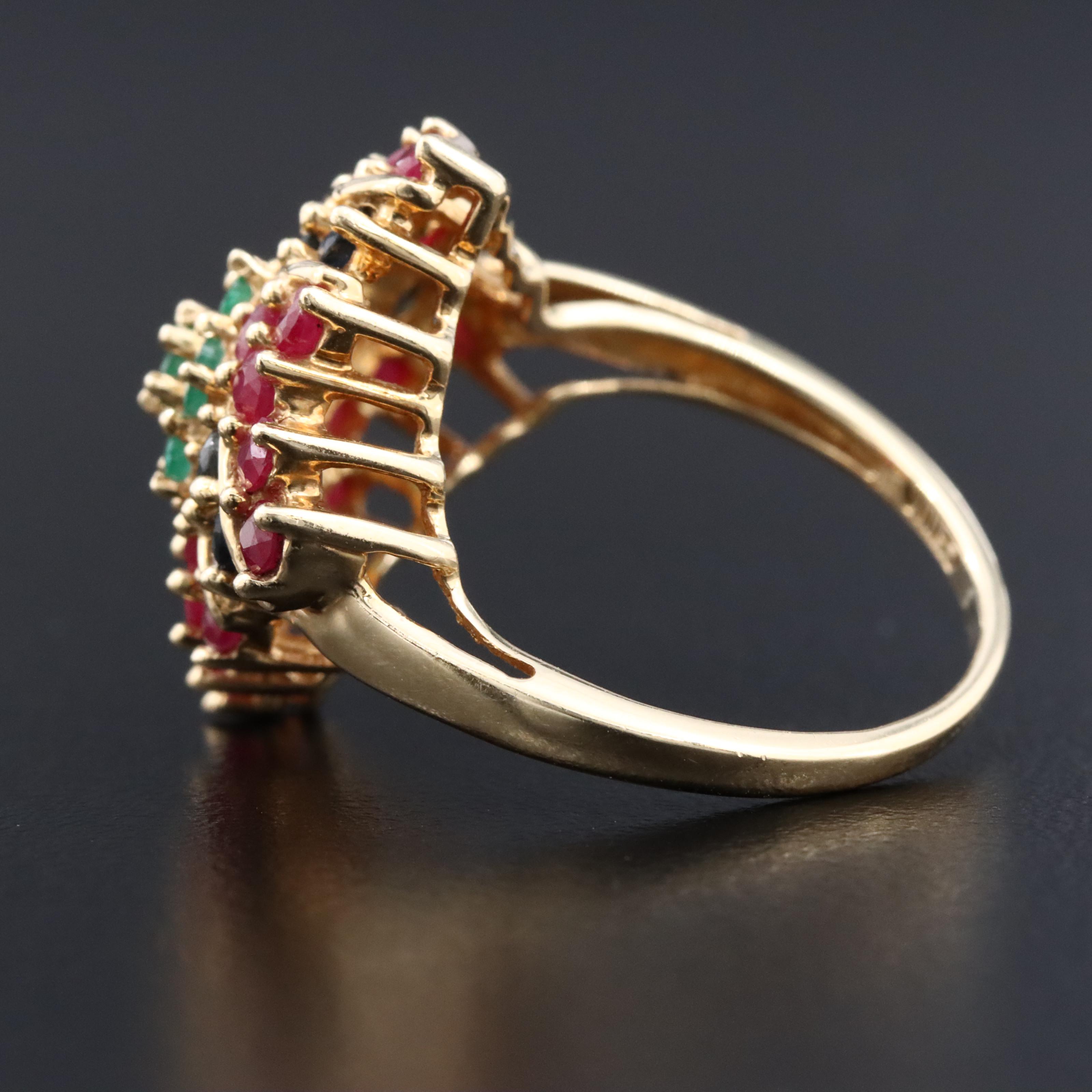 14K Ruby, Emerald and Sapphire Ring
