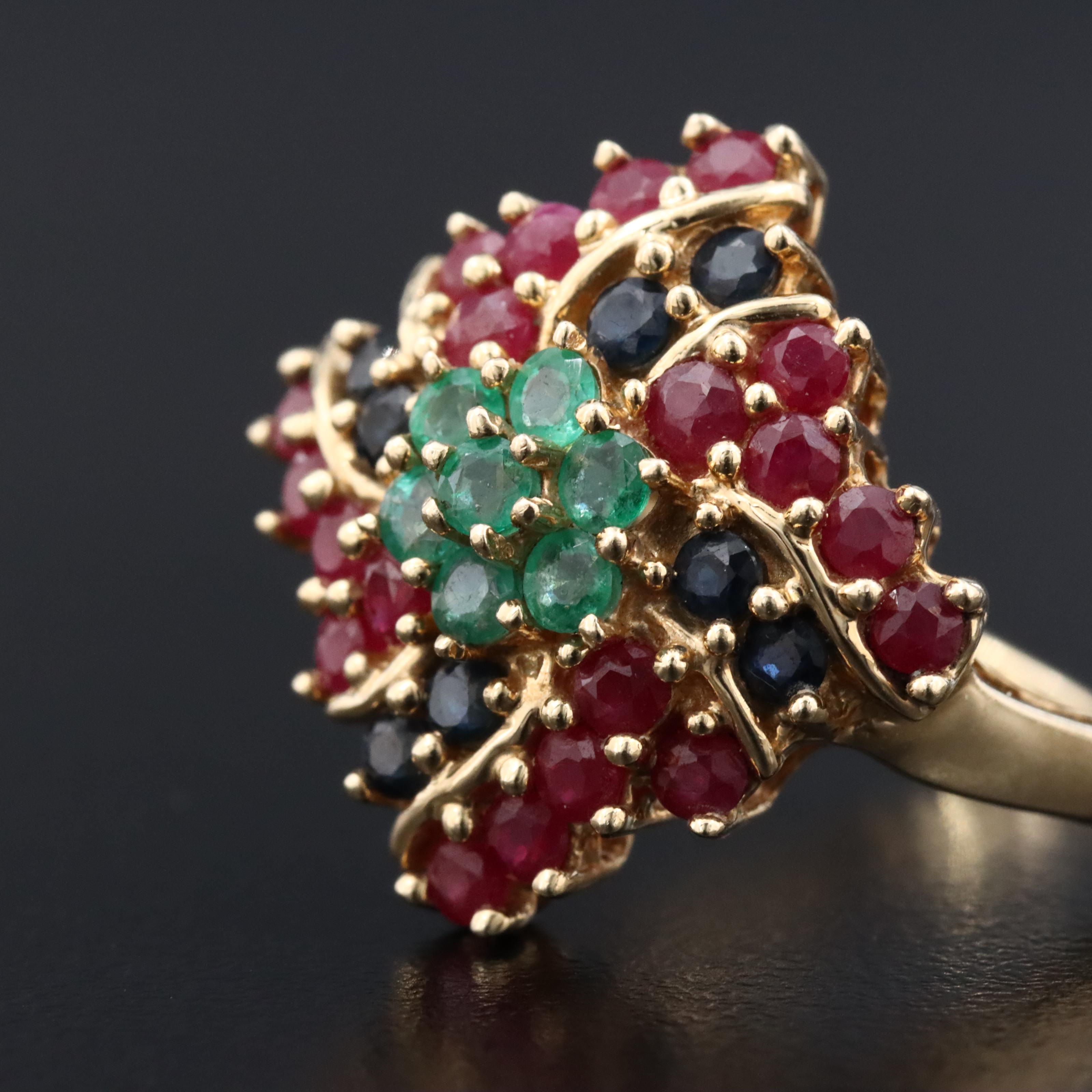 14K Ruby, Emerald and Sapphire Ring